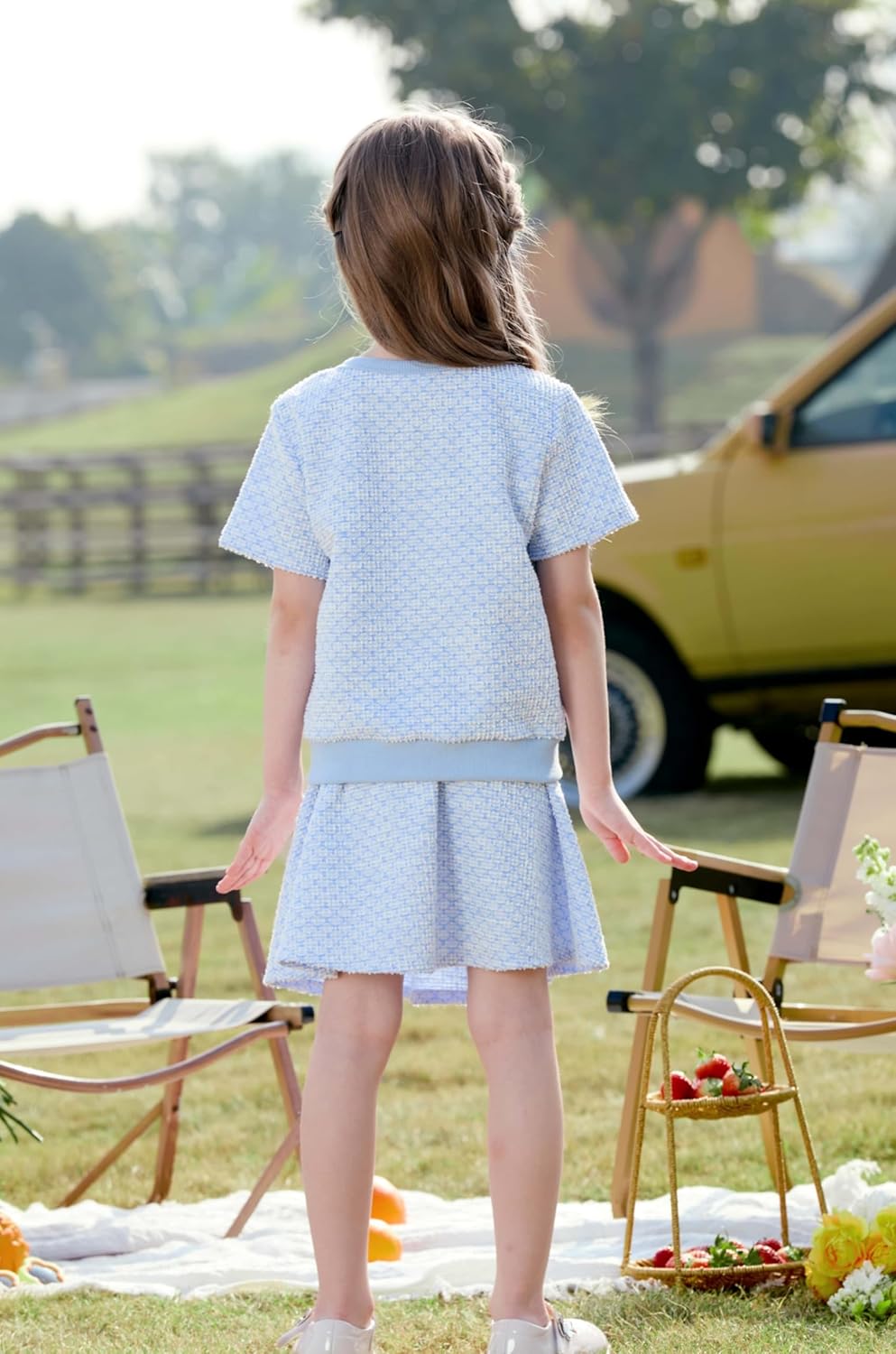 Disney Frozen Elsa Stitch Princess Moana Minnie Toddler Girl 2 Piece Outfit Kid Pearl Button Knit Top & Tweed Skirt Set 2-13Y - Image 3