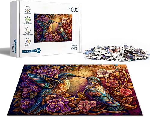 Miniatura 2 de WOODBESTS Rompecabezas de 1000 piezas para adultos, rompecabezas de colibrí, rompecabezas desafiantes para adultos y adolescentes, juego familiar,