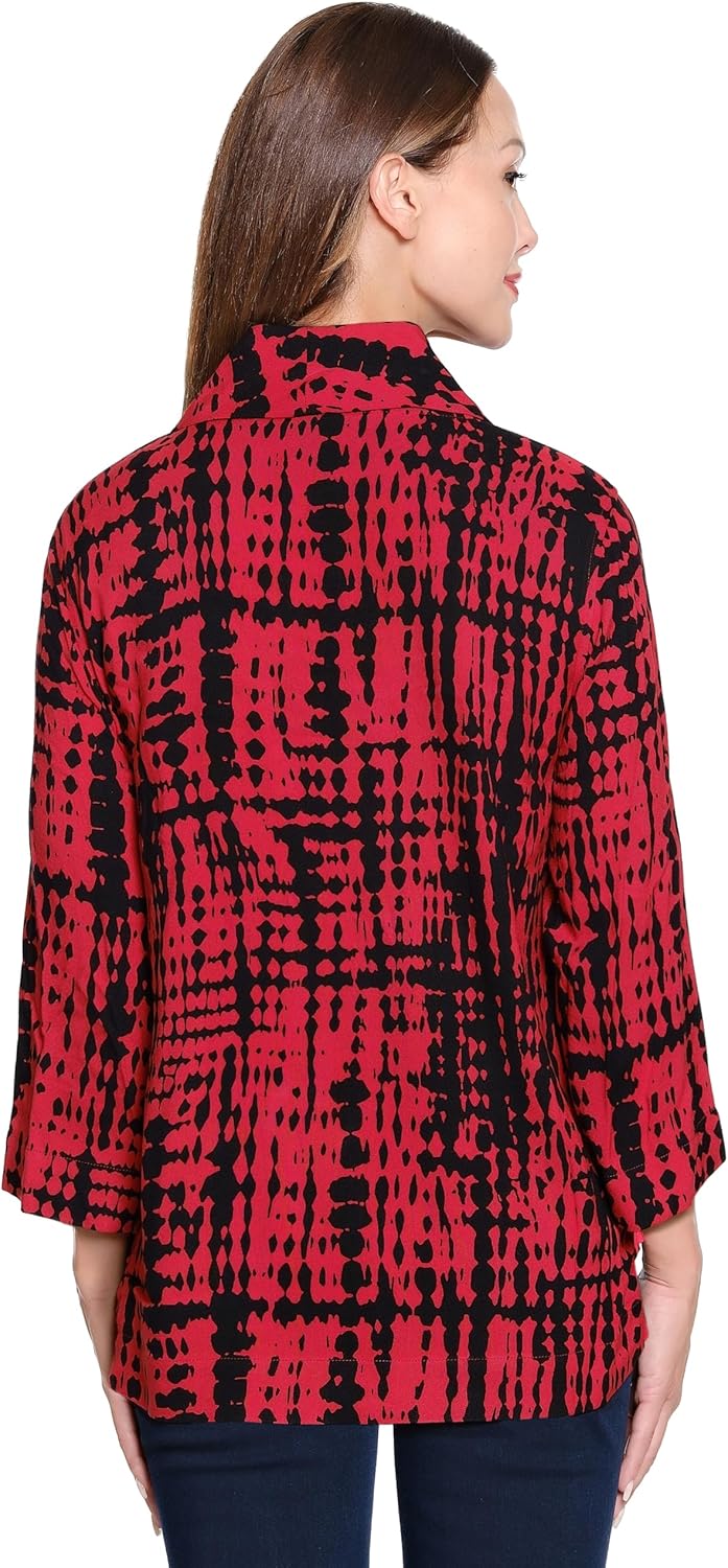 Ali Miles Woven Popover Tunic Cowl Neck Three Quarters Dolman Sleeves, Black Print, M - Image 2