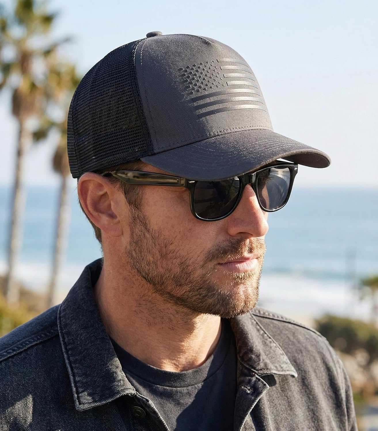 American Flag Trucker Hat Baseball Cap Snapback Fitted Hats for Men Women Snap Closure Design Breathable Mesh Side Durable - Image 4