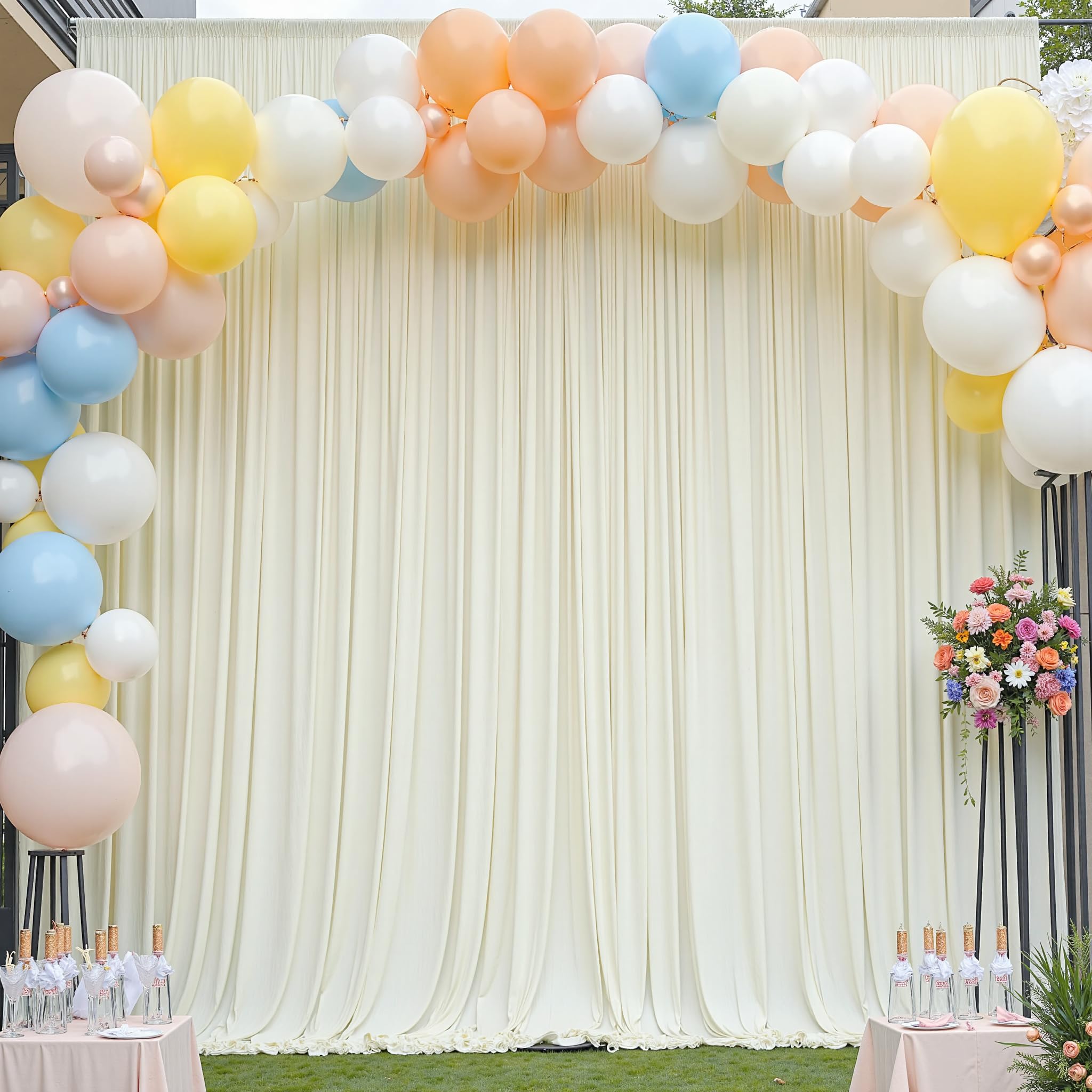 NSSONBEN Rideau de Fond crème sans Plis de 6 m x 3,6 m pour Mariages et fêtes, 4 Panneaux de 1,5 m x 3,6 m en Polyester Doux et Soyeux pour Rideaux de Fond pour Photographie de fête