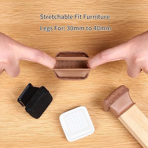 Miniatura 2 de Ezprotekt 24 protectores cuadrados de silicona para patas de silla con almohadillas de fieltro circundantes, fundas para patas de silla,