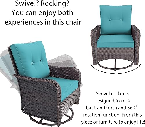Miniatura 5 de RTDTD Mecedoras de 3 piezas para exteriores, juego moderno de muebles de patio, juegos de conversación con mesa de centro y 2 cojines gruesos de