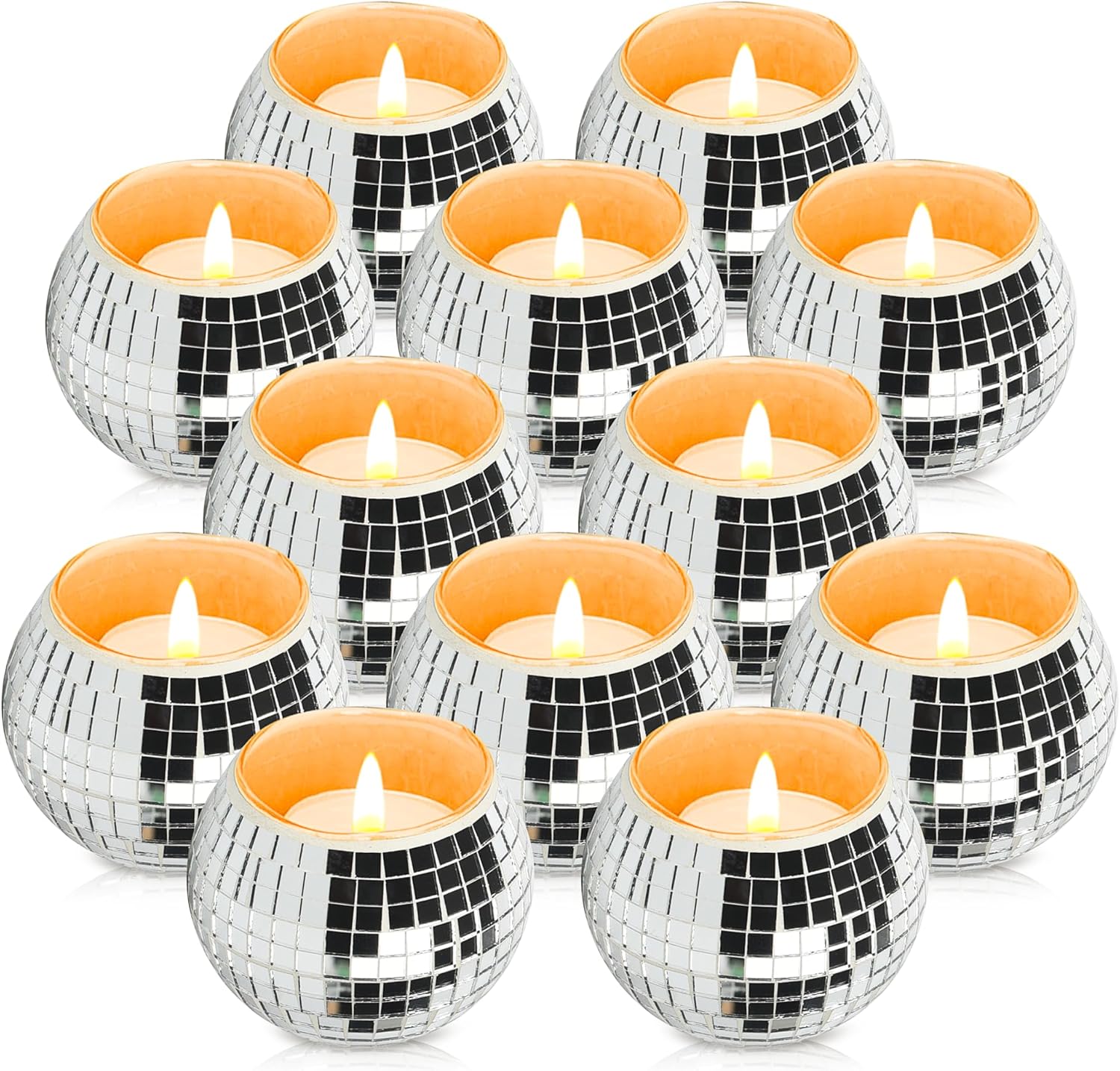 12 Pcs Disco Ball Candle Holder Glass Mirror Candle Holder Disco Ball Decor for Wedding, Party, and Christmas