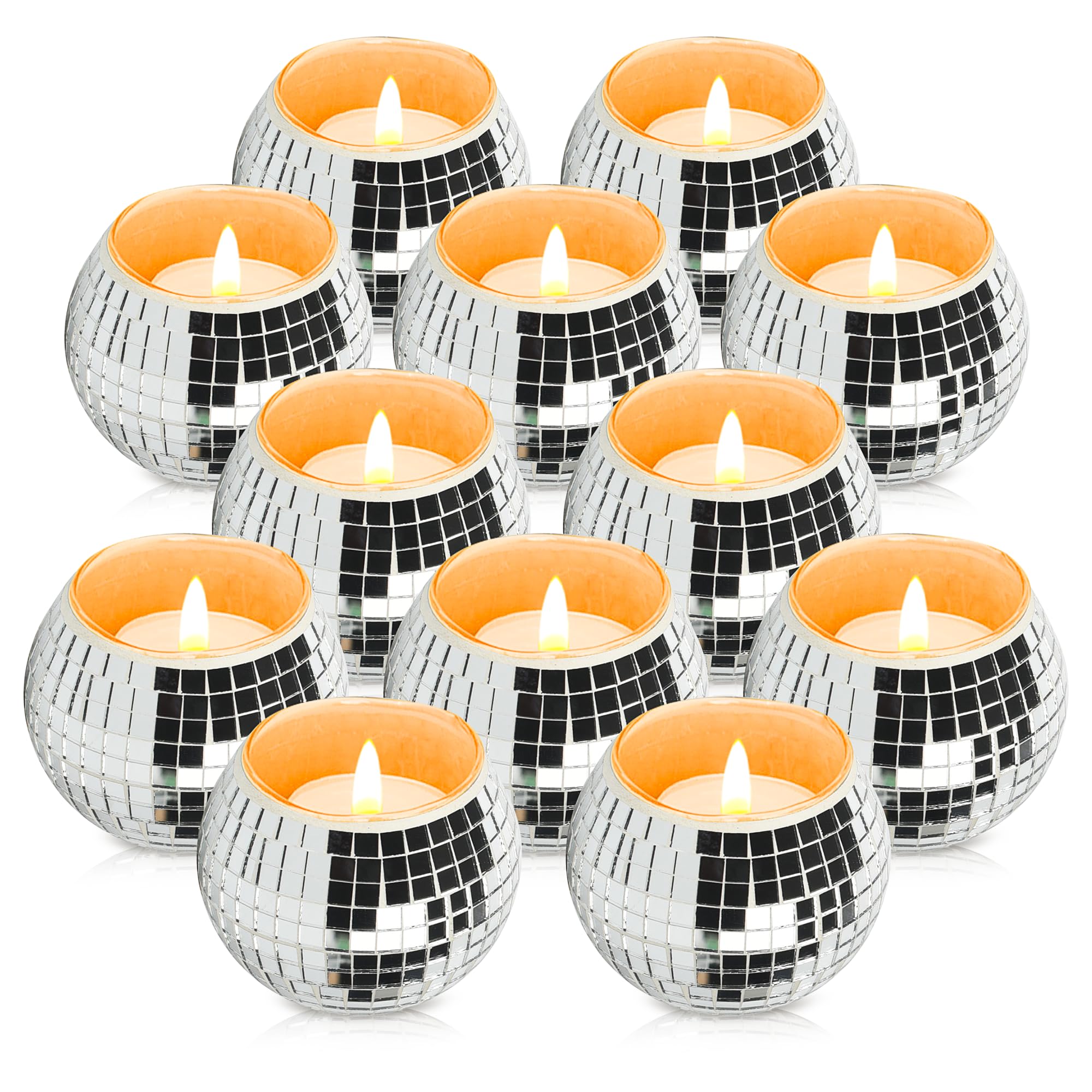12 Pcs Disco Ball Candle Holder Glass Mirror Candle Holder Disco Ball Decor for Wedding, Party, and Christmas