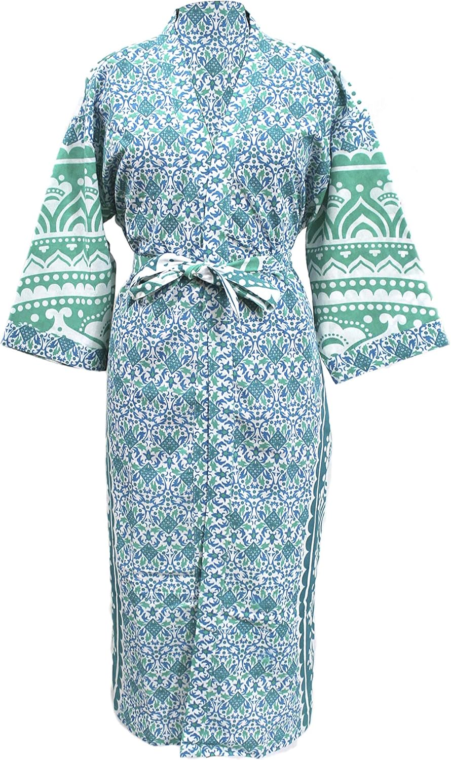 CRAFT KALA Women's Kimono Robe Long Robes with Colorful Crowns Printed Kimono Nightgown, One Size