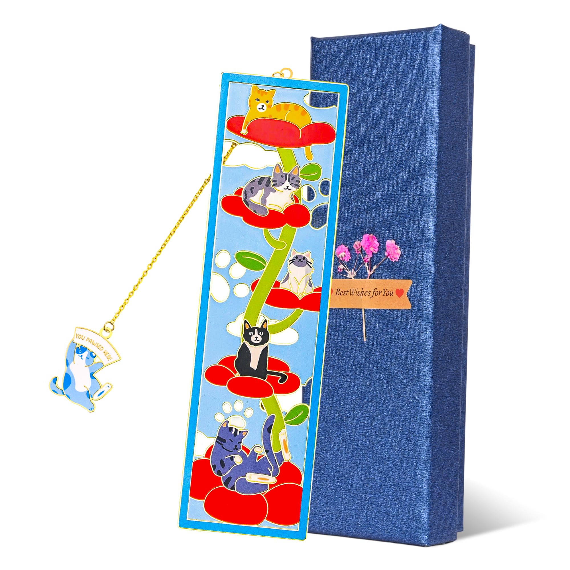 Cat Bookmarks with Gift Box, Funny Cat Metal Bookmark, Christmas Stocking Stuffers Gifts, Cat Lover Gifts, Book Lover Gifts, for Women, Teacher, Reader, Mother, Father, Friends, Birthday