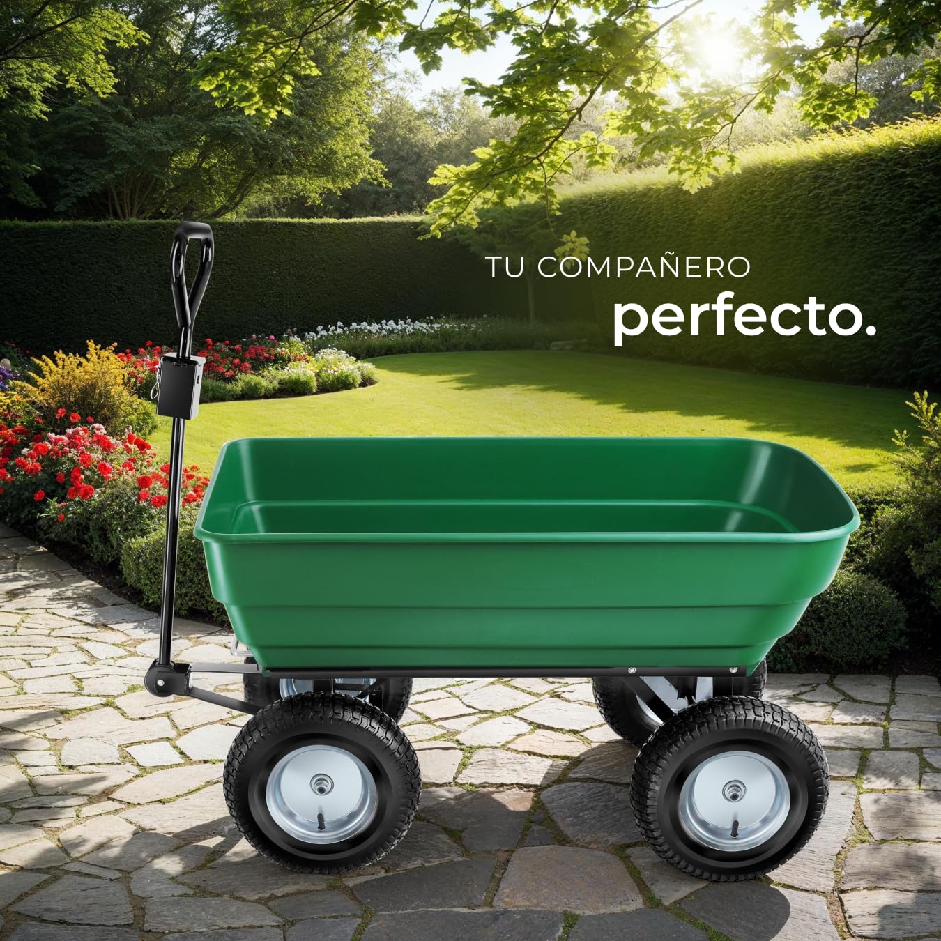 tectake® Carro de Jardin con Ruedas Neumáticas, Carretilla de Mano para Herramientas y Jardinería, Carrito de Transporte Resistente para Distintos Usos - 107 x 58 x 60,5 cm 300 Kilos de Carga