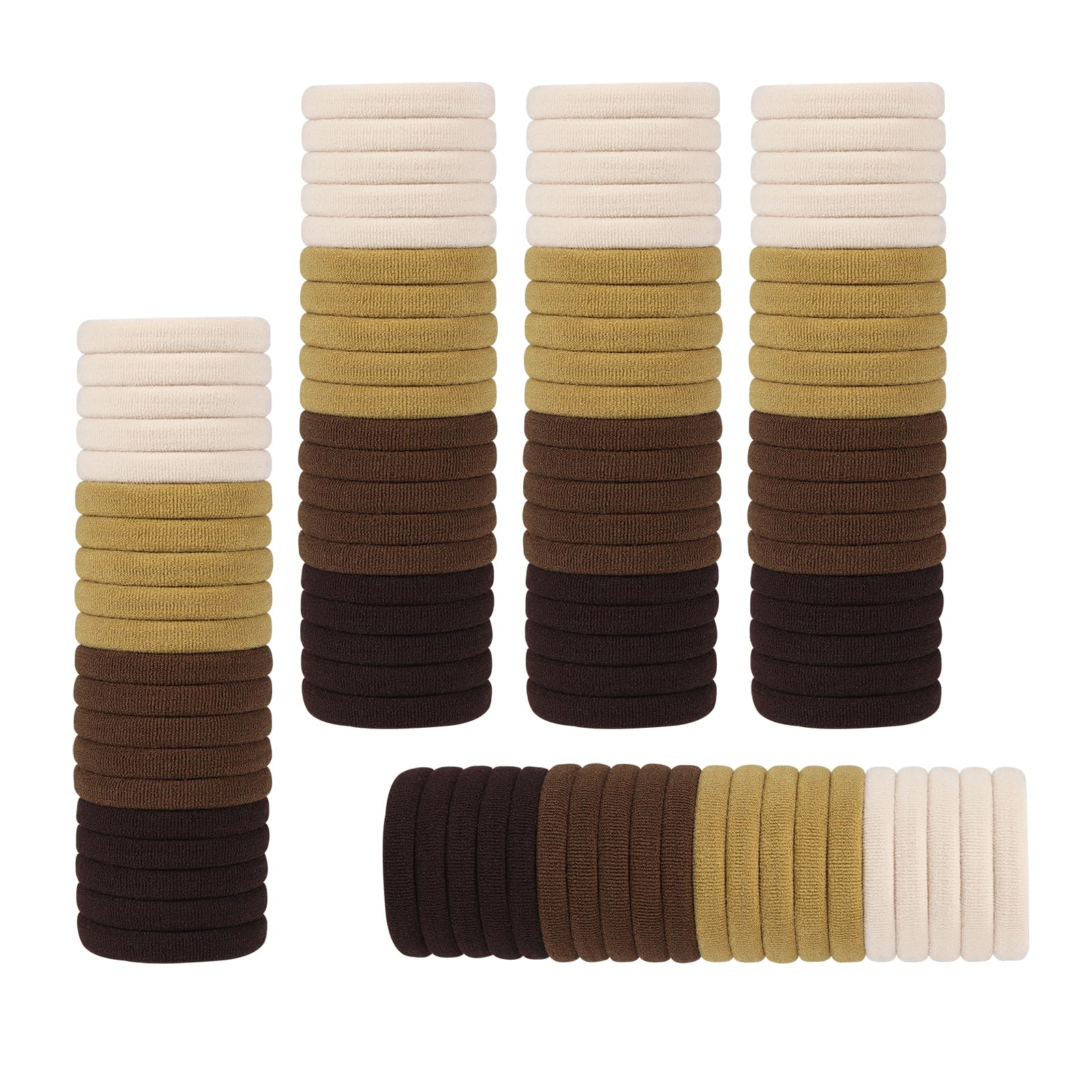 Paquete de 100 lazos sólidos para el cabello para mujer, gruesos, suaves, sin costuras, coloridos, bandas elásticas para el cabello (marrón mezclado)