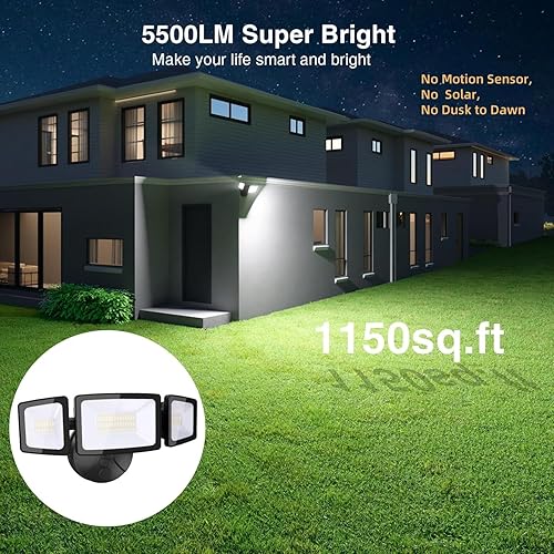 Miniatura 3 de Onforu Luces de inundación LED inteligentes de 55 W para exteriores, 5500 lm, sintonizables 2700 K-6500 K, control de aplicación, luces de seguridad