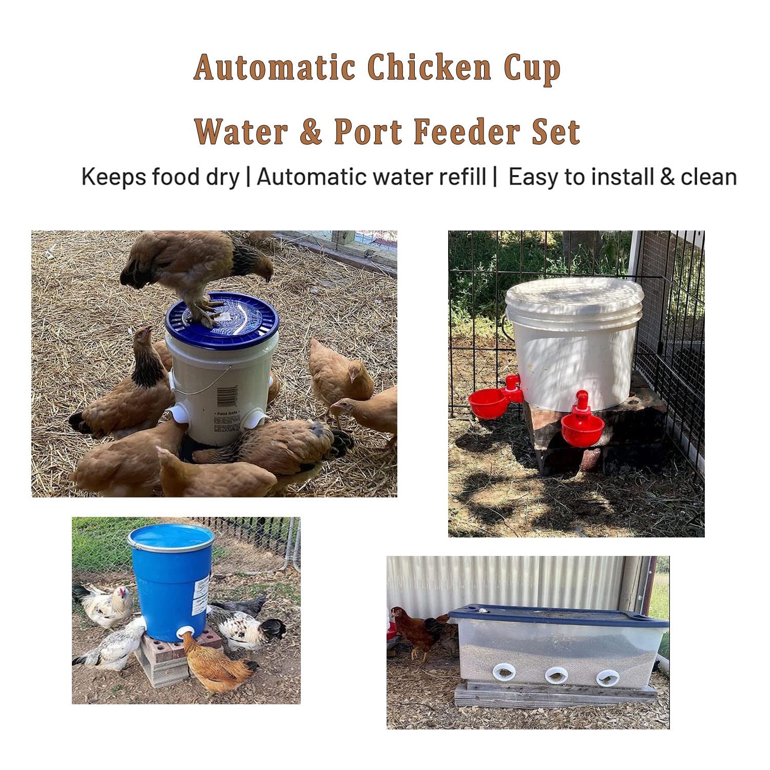 Chicken Feeder Waterproof and Chicken Waterer Cup, 6pcs No Waste Chicken Feeder for Buckets,Barrels,Bins, and 6pcs Chicken Water Cups for Chickens, Birds, Turkeys etc - image 4