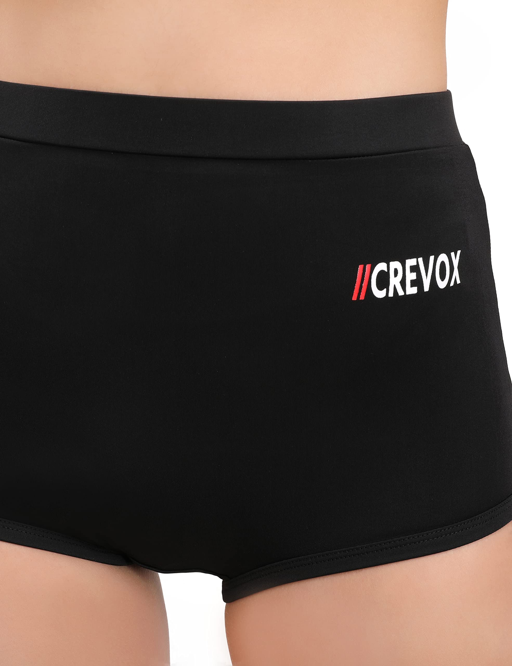 CREVOX Solid Black Padded Crop Top with Black Short Two Piece Swim Wear/Suit for Women (Medium, Nylon) 3