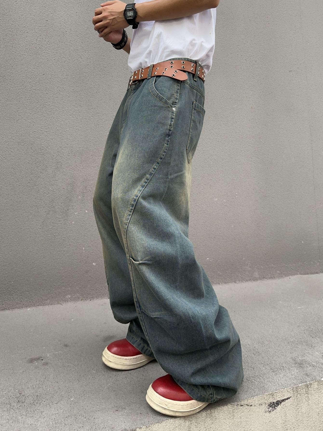 Zewool Jeans Baggy da Uomo con Cuciture Irregolari – Pantaloni in Denim Wide Leg Y2K Hip Hop Moda Casual Streetwear