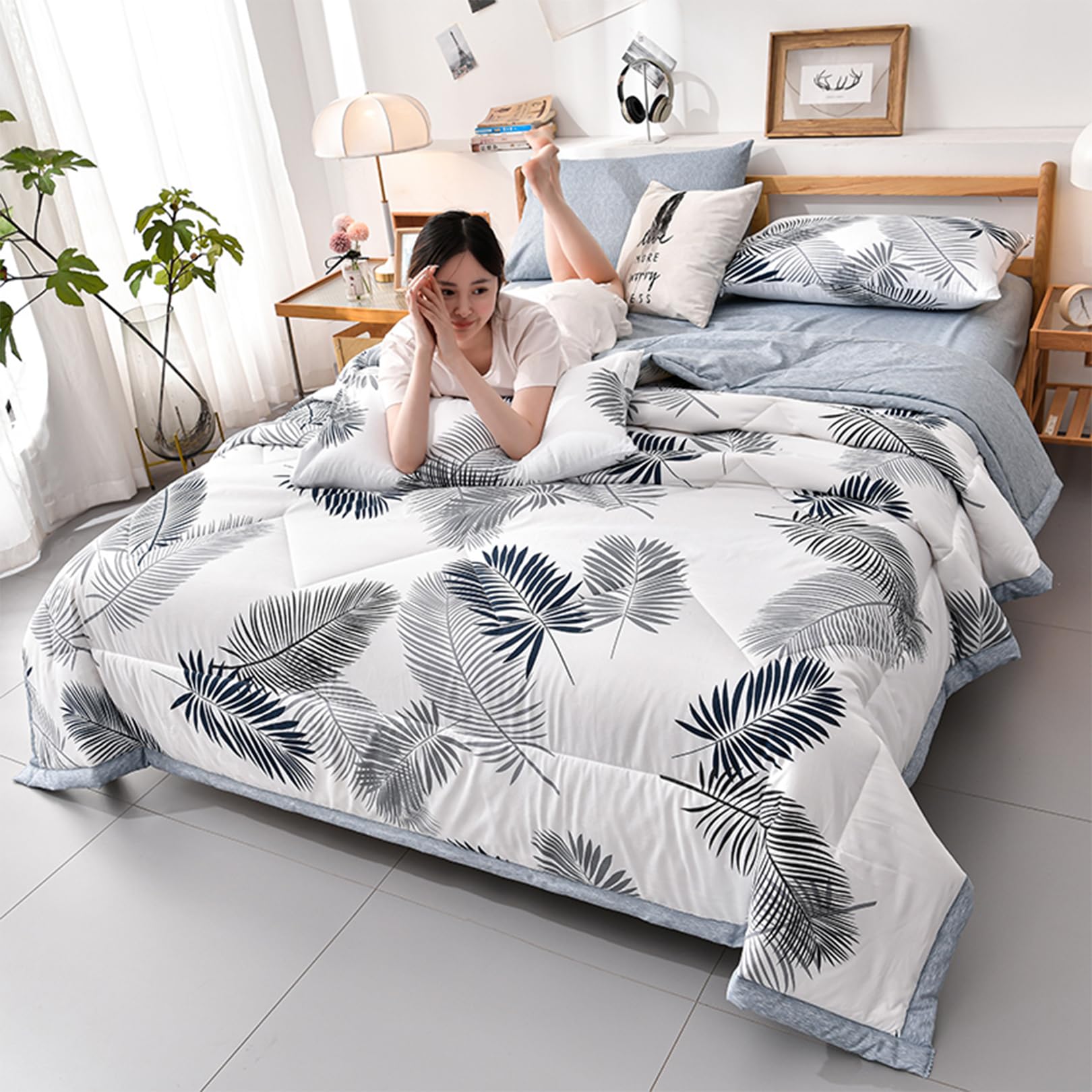 Yinghesheng Quilted Bedspread for Single Double Size Soft Lightweight Printed Pattern Reversible Quilted Bed Throw Patchwork Quilt - Image 4