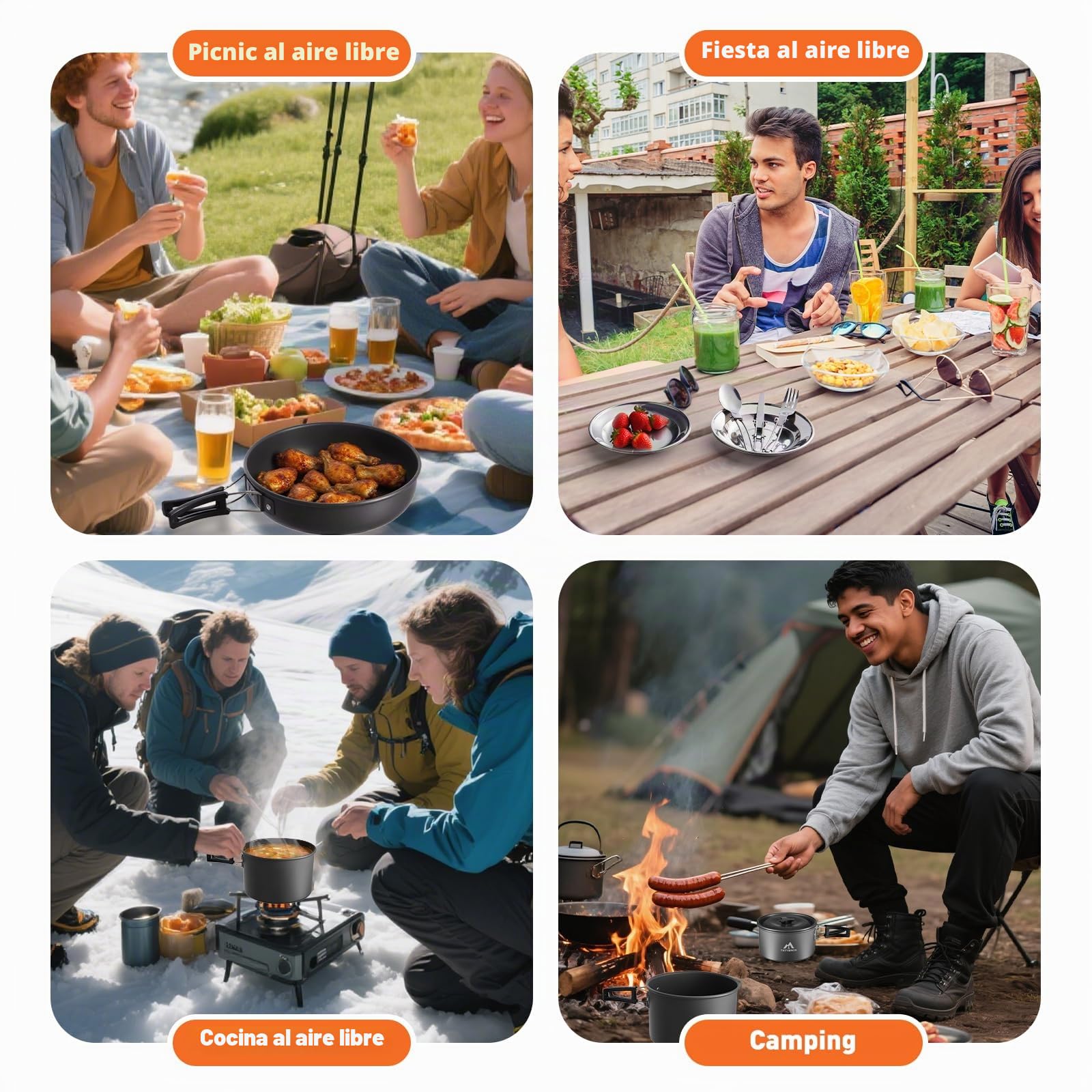 Juego de Cocina para Acampada THTYBROS, 27 Piezas – Set de Menaje de Acero Inoxidable con Cacerola, Sartén y Hervidor para 2-4 Personas, Ideal para Mochileros, Picnics y Aventuras al Aire Libre