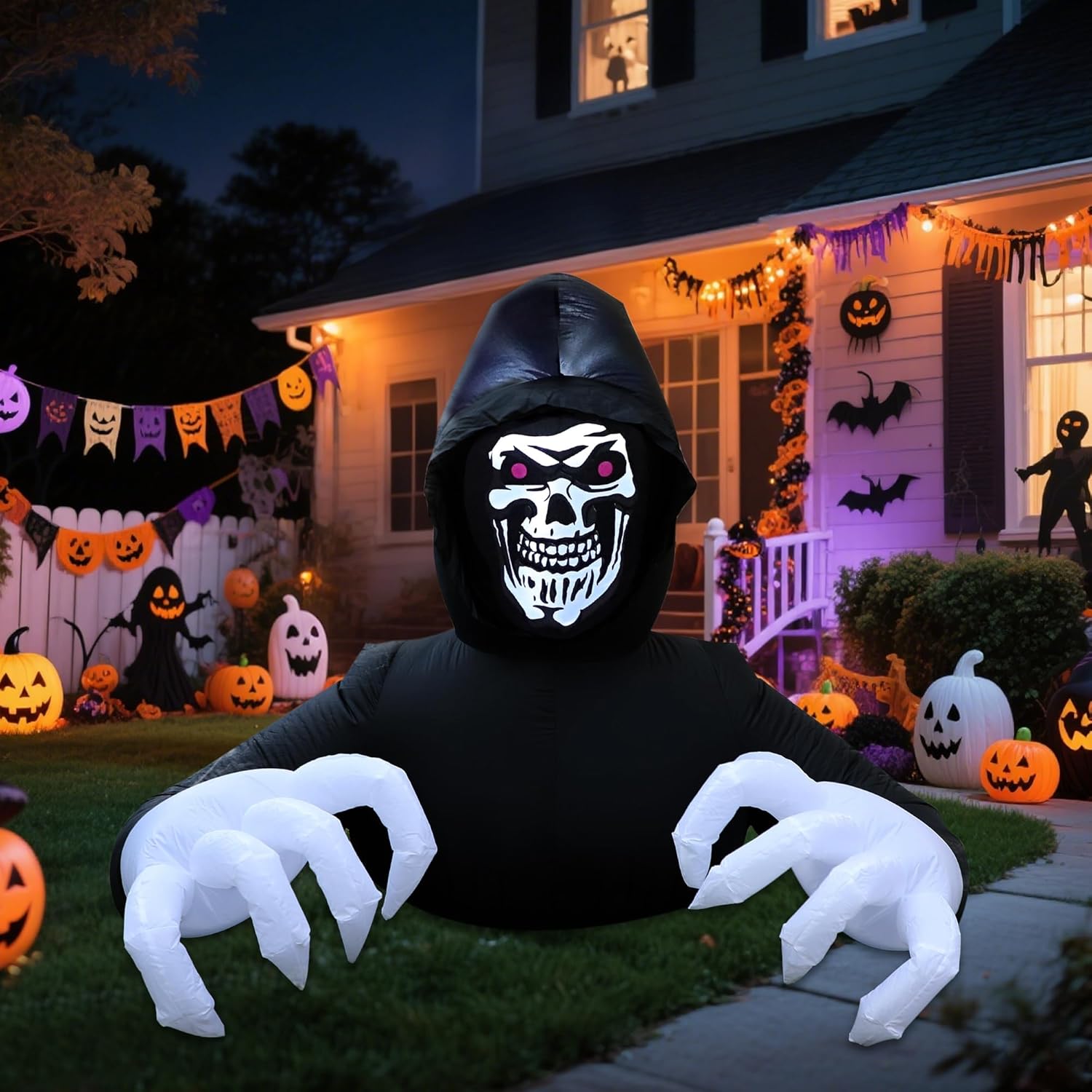 6 Ft Grim Reaper Halloween Inflatable with LED Lights for Outdoor Decorations