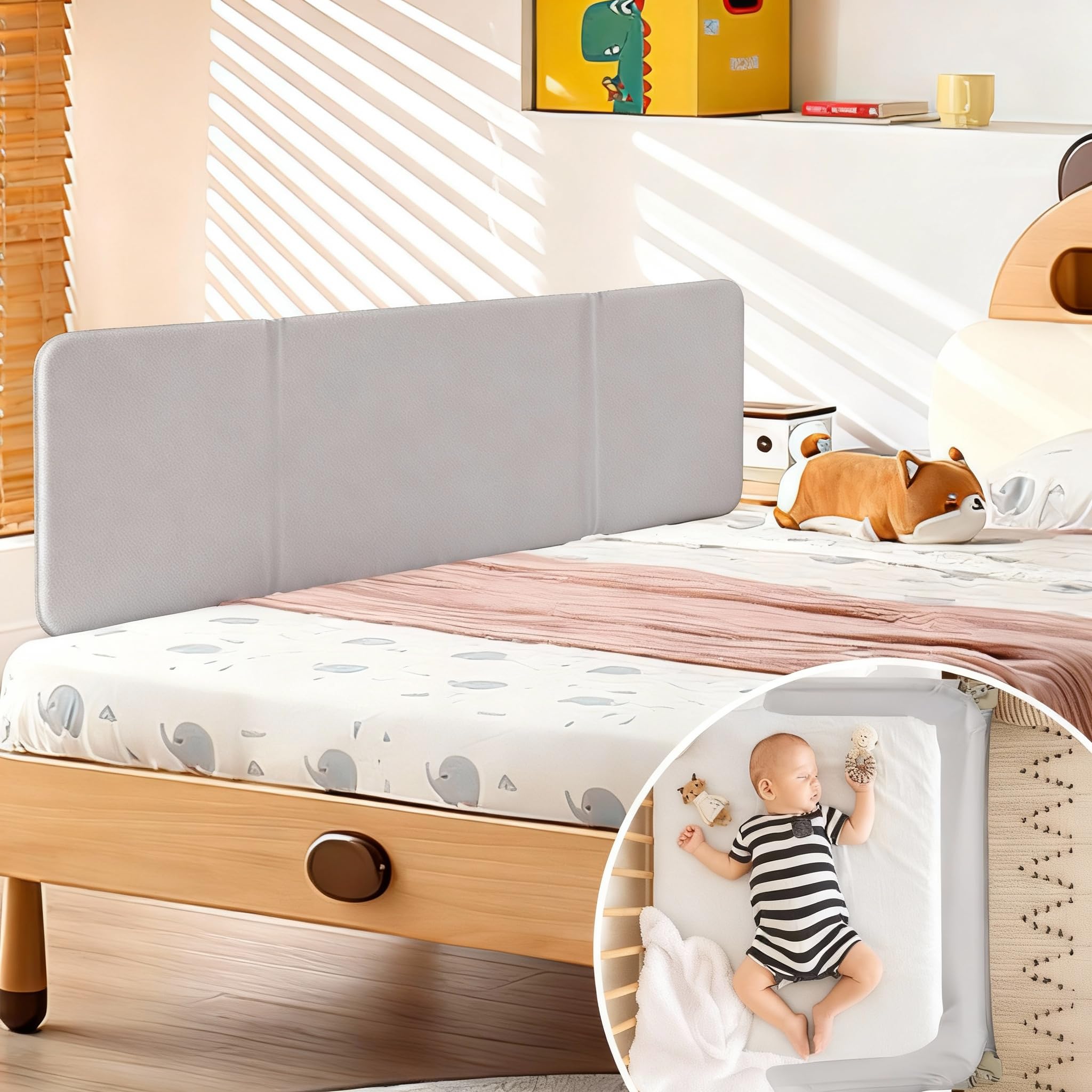 Ollewiellan 120CM Bettgitter Boxspringbett Klappbar,Bettschutzgitter Rausfallschutz für Kinder,Kinderbettgitter Höhenverstellbar,Schnelle Montage Babybettgitter für Kinderbett,Grau