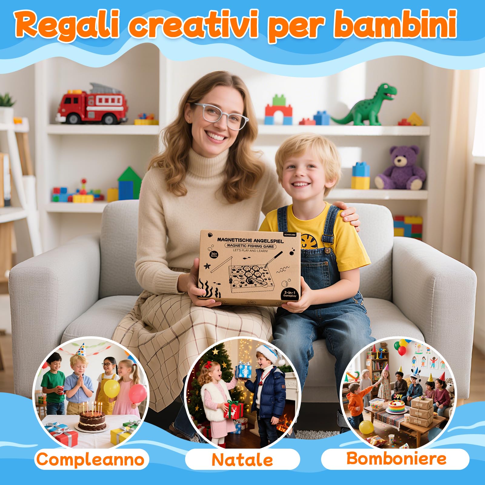 Gioco di Pesca Magnetico, 3 In 1 Giocattoli da Pesca in Legno per Bambini, Giocattoli Montessori, Giochi Educativi, Regalo per Compleanno di Natale di 3 Anni per Ragazzo e Ragazza