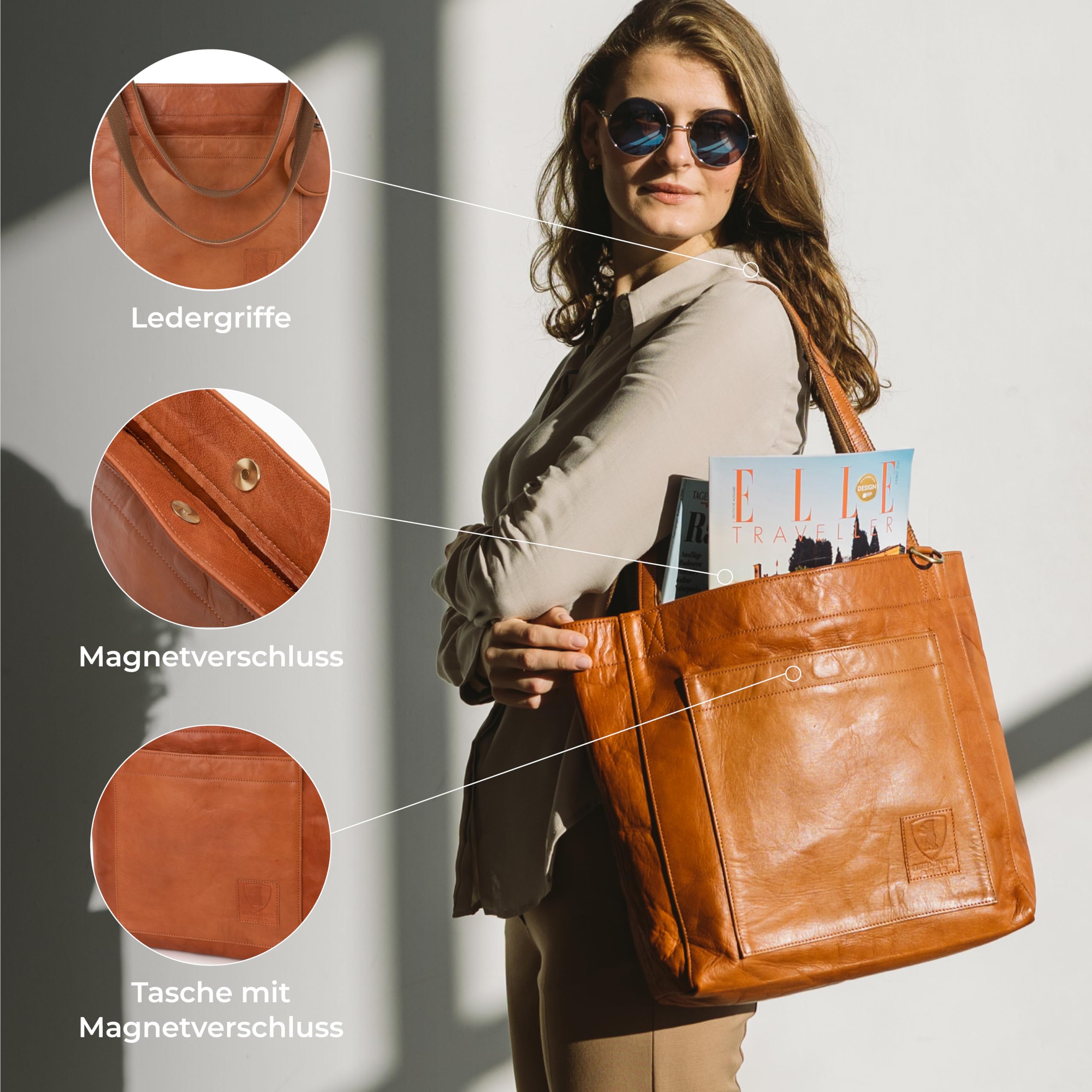 Berliner Bags Vintage Shopper Seville Tasche, Henkeltasche aus Leder, Handtasche für Damen