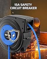 Vista 7 de DEWENWILS Carrete de Cable de Servicio Pesado, Cable de Extensión de Alimentación Retráctil de 40 Pies, 12AWG/3C SJTOW, 3 Tomas Triples Iluminadas