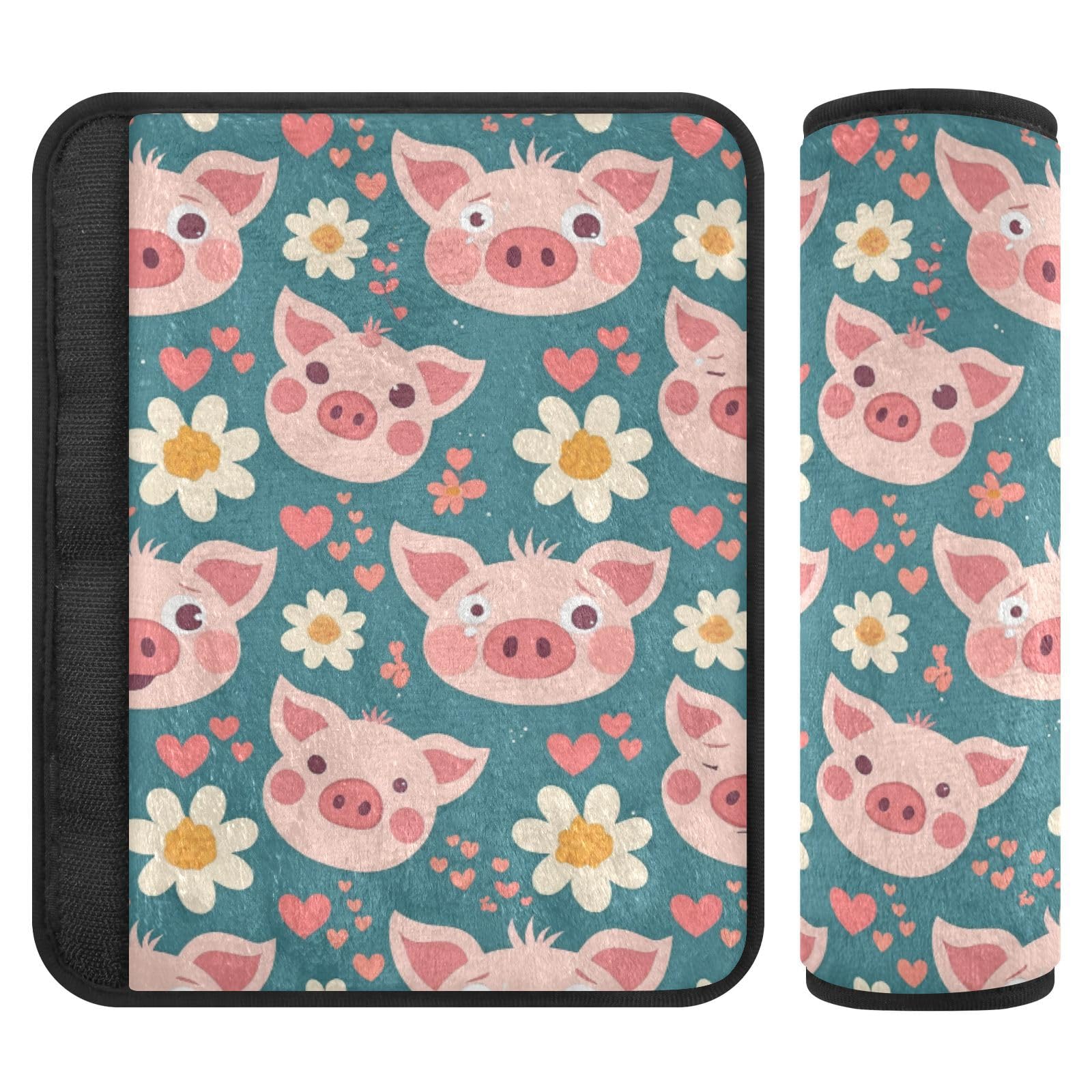 Seat Belt Covers 2 Pack Pink Pig Faces Car Seat Strap Covers Super Soft Flowers Hearts Car Seat Neck Cover for Boys Girls Adults Babies M