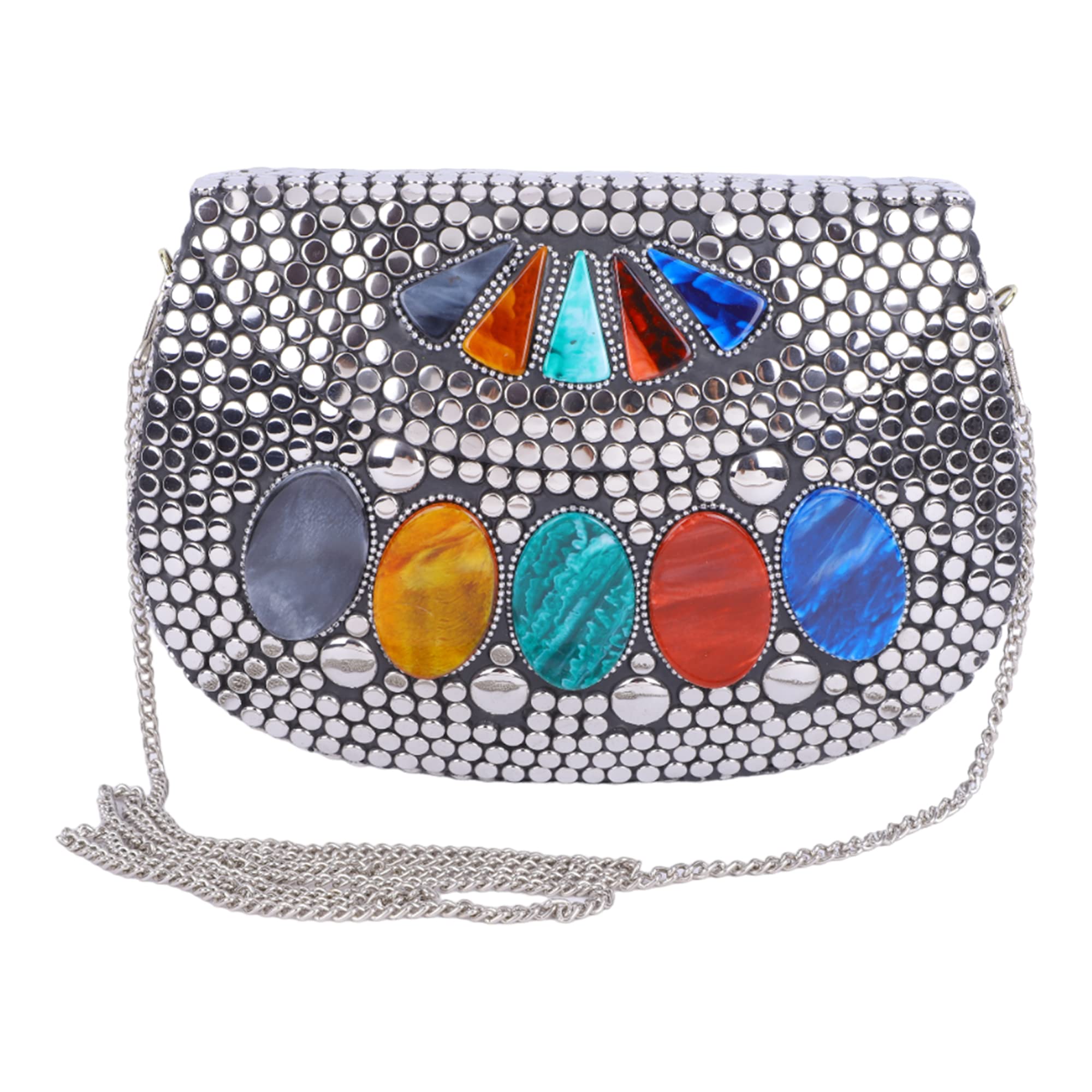 parato Handmade Metal bag Silver rainbow style Latest Shoulder Bag Clutch for girls and women-picture-48