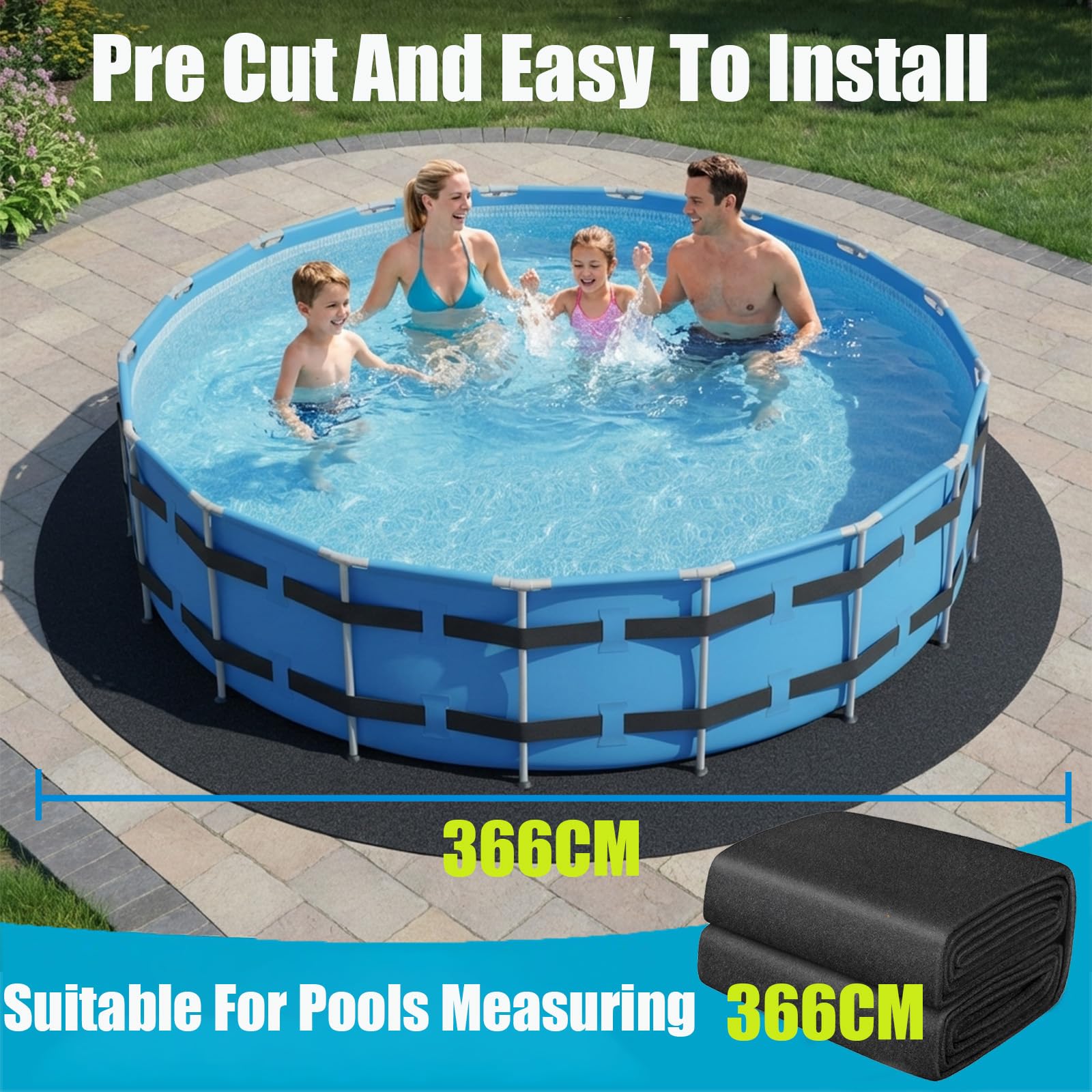 Cubierta de piscina para exterior, tejido de fieltro reforzado 200g/m², diseño sin costuras, protección contra pinchazos, recortable para piscinas hinchables, alfombrillas de piscina, protección para