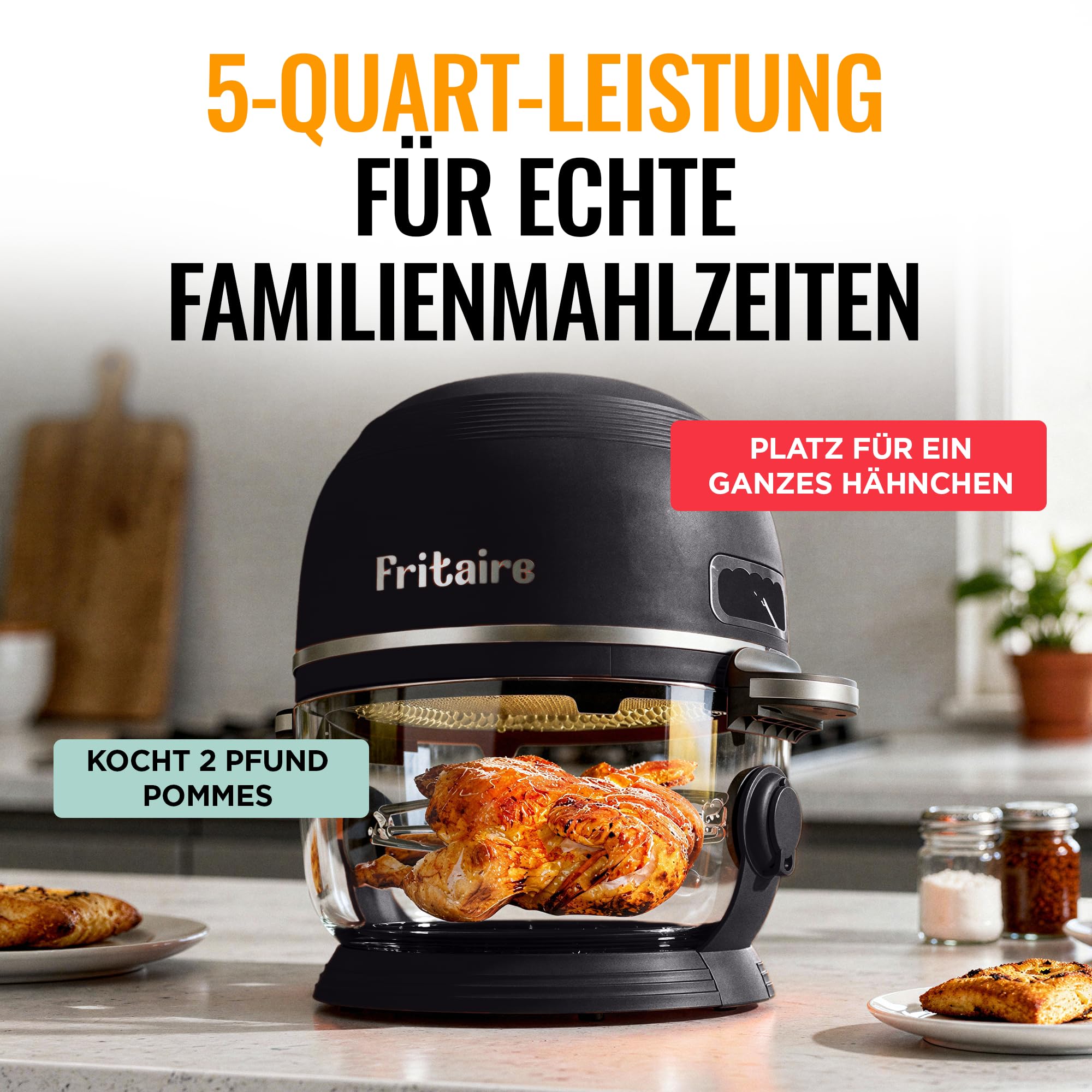 Fritaire Ungiftiger Glas-Airfryer™, 5 L – 360° Sicht, Selbstreinigung, 400 °F Heißluft-Vortex für gleichmäßiges Garen, BPA- & Teflonfrei, 9-in-1 Funktionen: Airfryer, Rotisserie, Backen, Schwarz