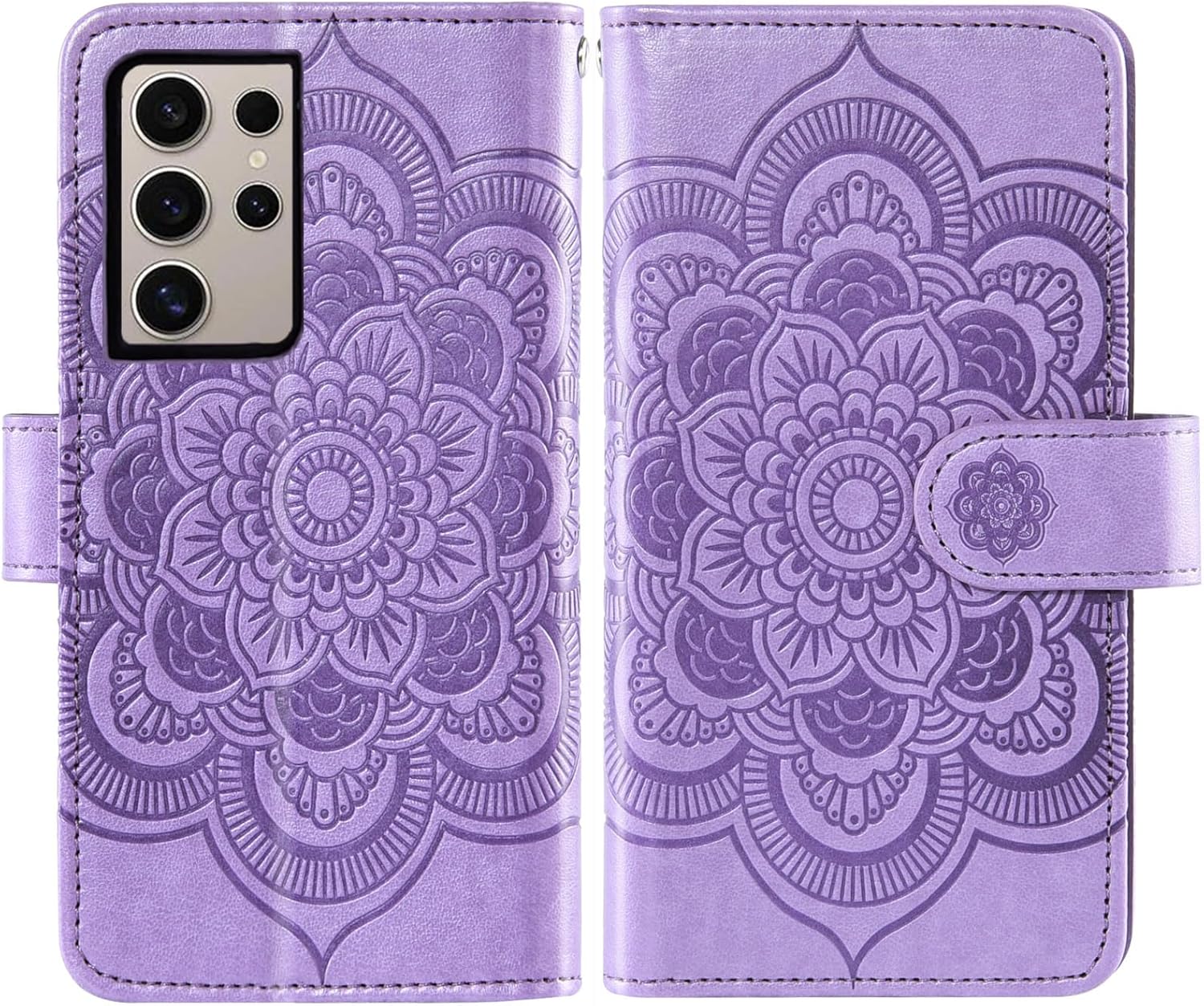 Asuwish Phone Case for Samsung Galaxy S25 Ultra 5G Wallet Cover with Tempered Glass Screen Protector and Flower Flip Credit Card Holder Stand Cell Accessories S25Ultra 25S S 25 25Ultra Women Purple - Image 5
