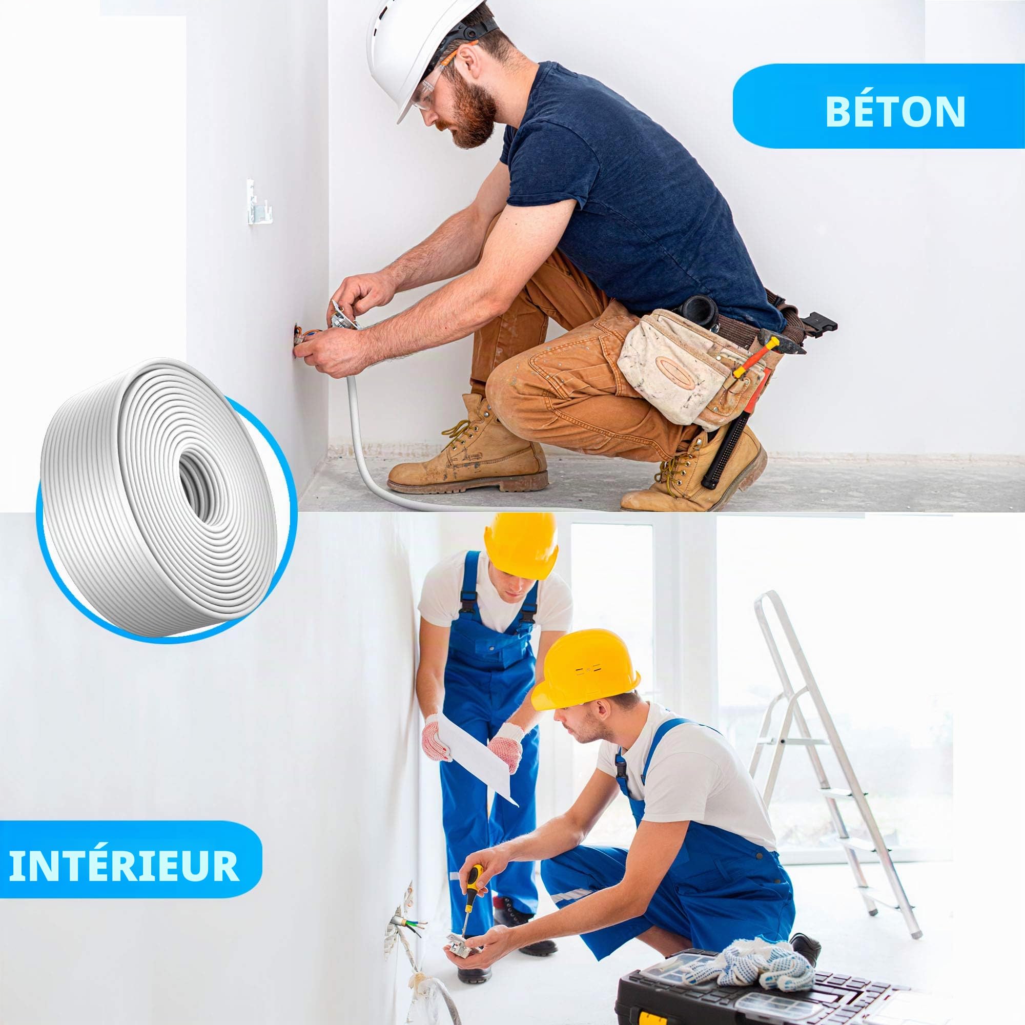 Câble d'alimentation NYM-J pour pièces humides de 5, 10, 15, 20, 25, 30, 35, 40, 50, 60, 70, 75, 80, 90 ou 100 m, Câble électrique gainé NYM-J 3 x 2,5 mm², Anneau pour une pose fixe (15 m)