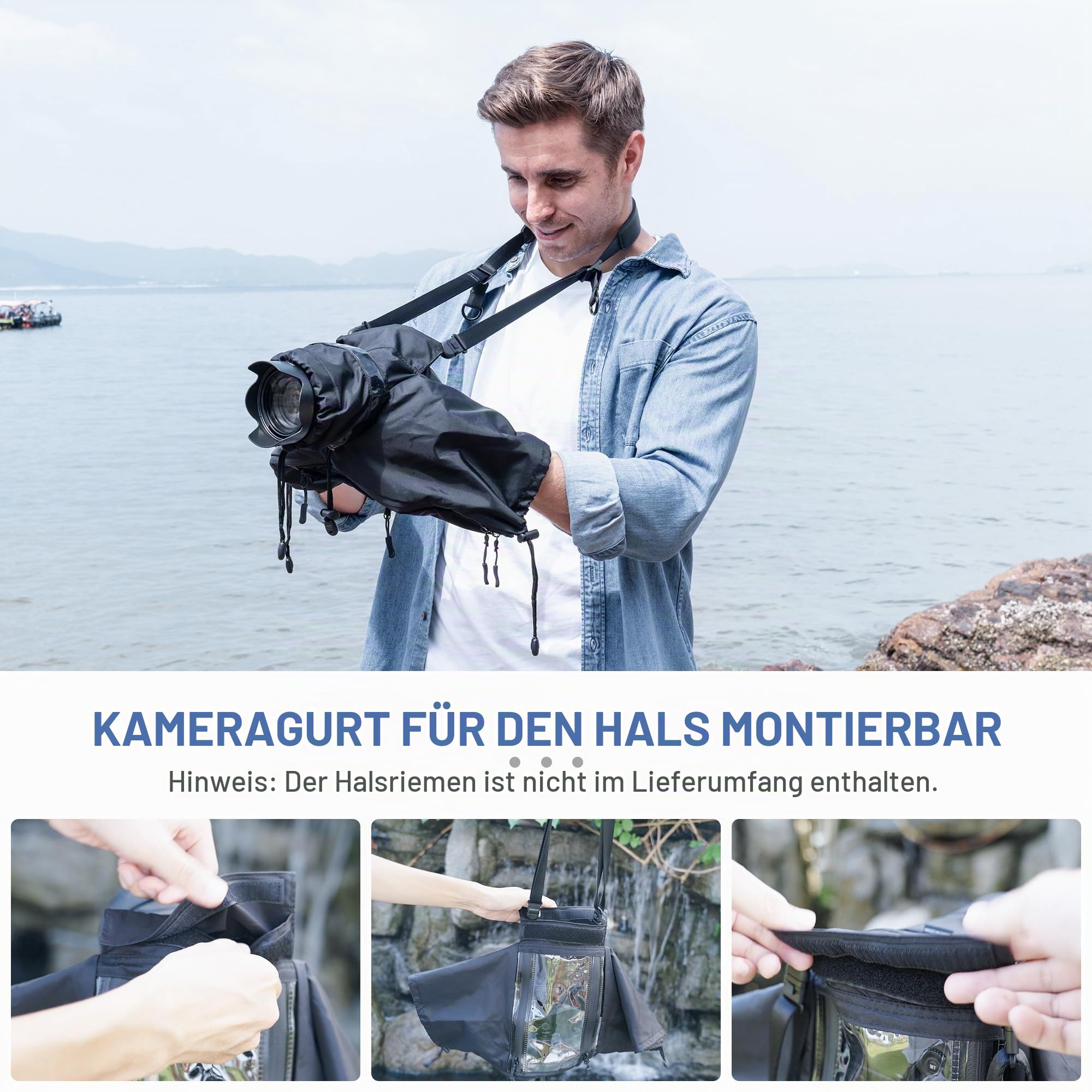 Canon Sony Nikon DSLR Regenschutz - Upgraded Transparent Window Design, Wasserdicht, Schwarz Nylon, Kompatibel mit Kamera + Objektiv bis 180x140x230 mm