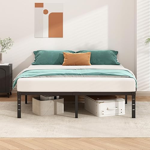 Miniatura 5 de Base de cama metálica de plataforma de 14 pulgadas de altura, no necesita somier, base de cama tamaño individual con listones de soporte resistentes