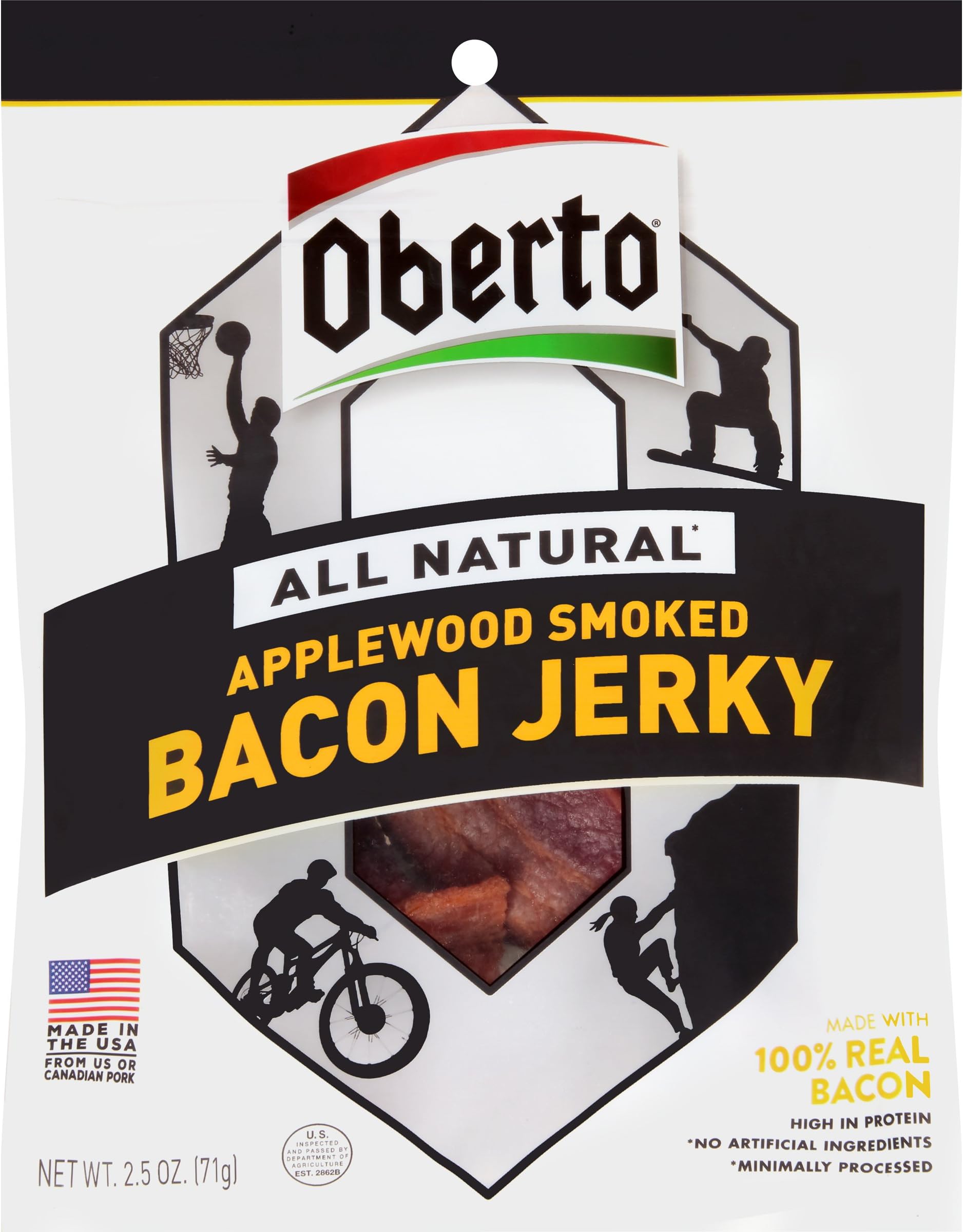 Oberto All-Natural Applewood Smoked Bacon Jerky, 2.5 Ounce