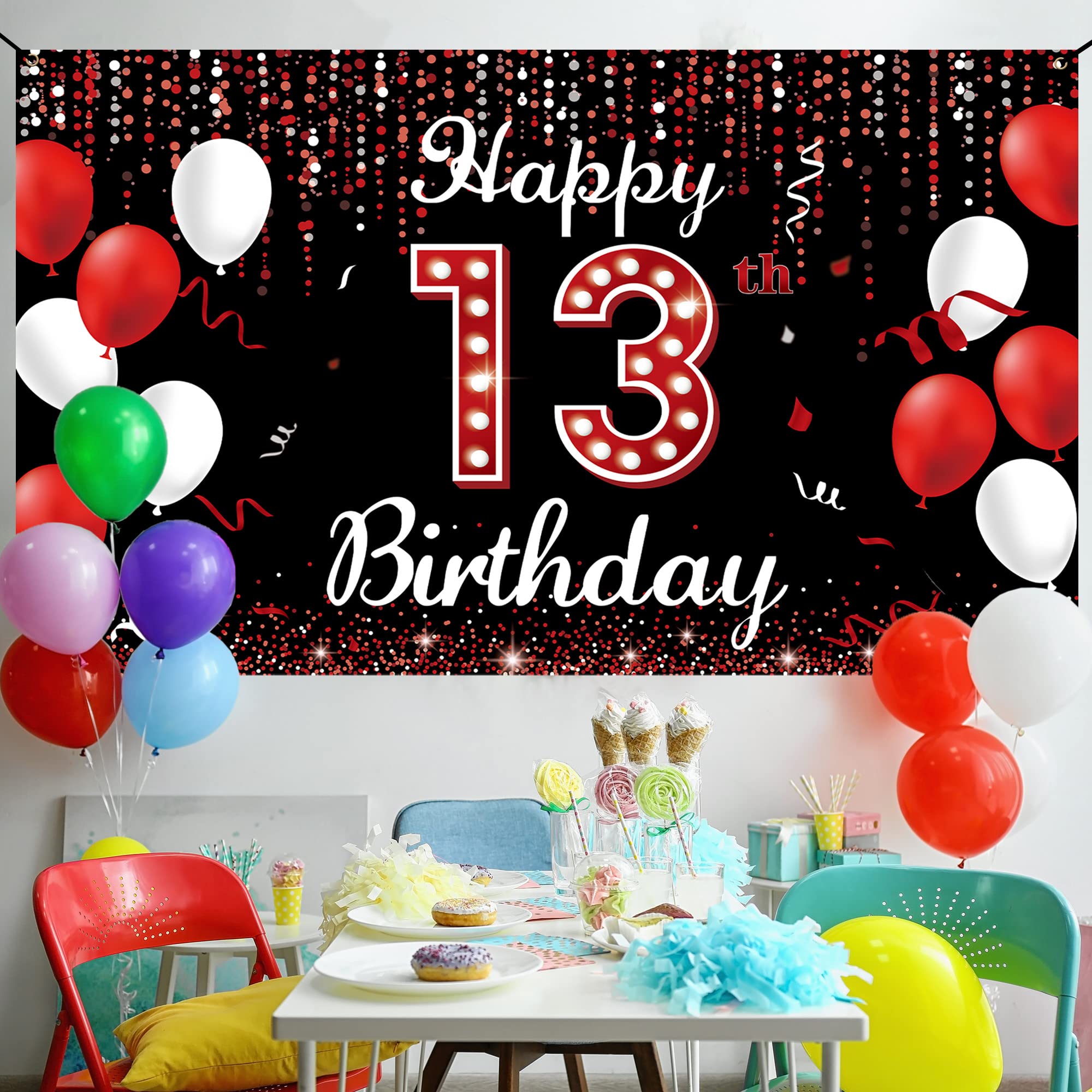 Happy 13th Birthday Banner Rot – Stoff-Banner Für Teen-Geburtstagsparty, Fotoecke & Deko (ca. 1,9 X 1,1 M)