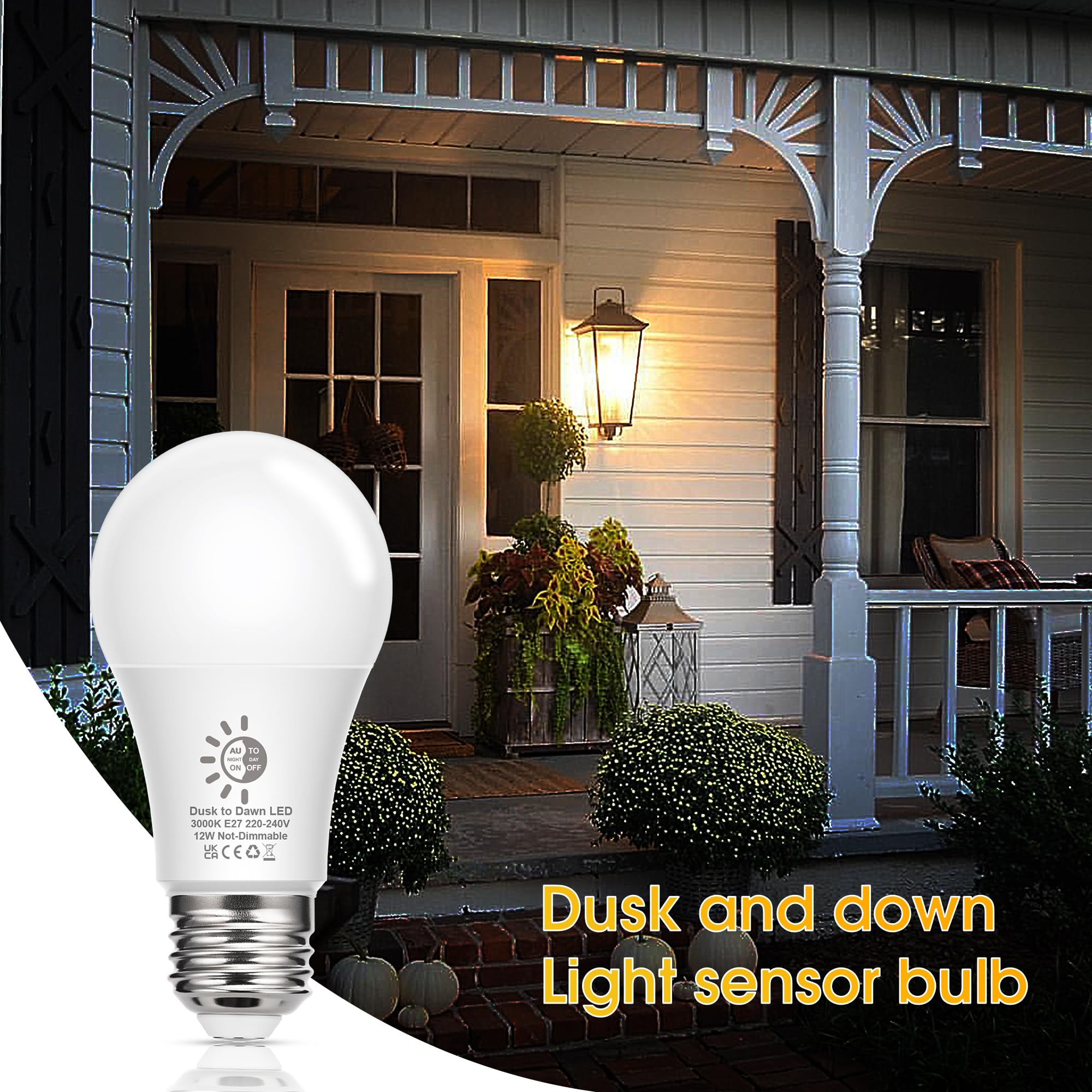 Flaspar 100W Dusk to Dawn LED Light Bulb, 12W E27 Light Sensor LED Bulbs, Warm White 3000K - Image 3