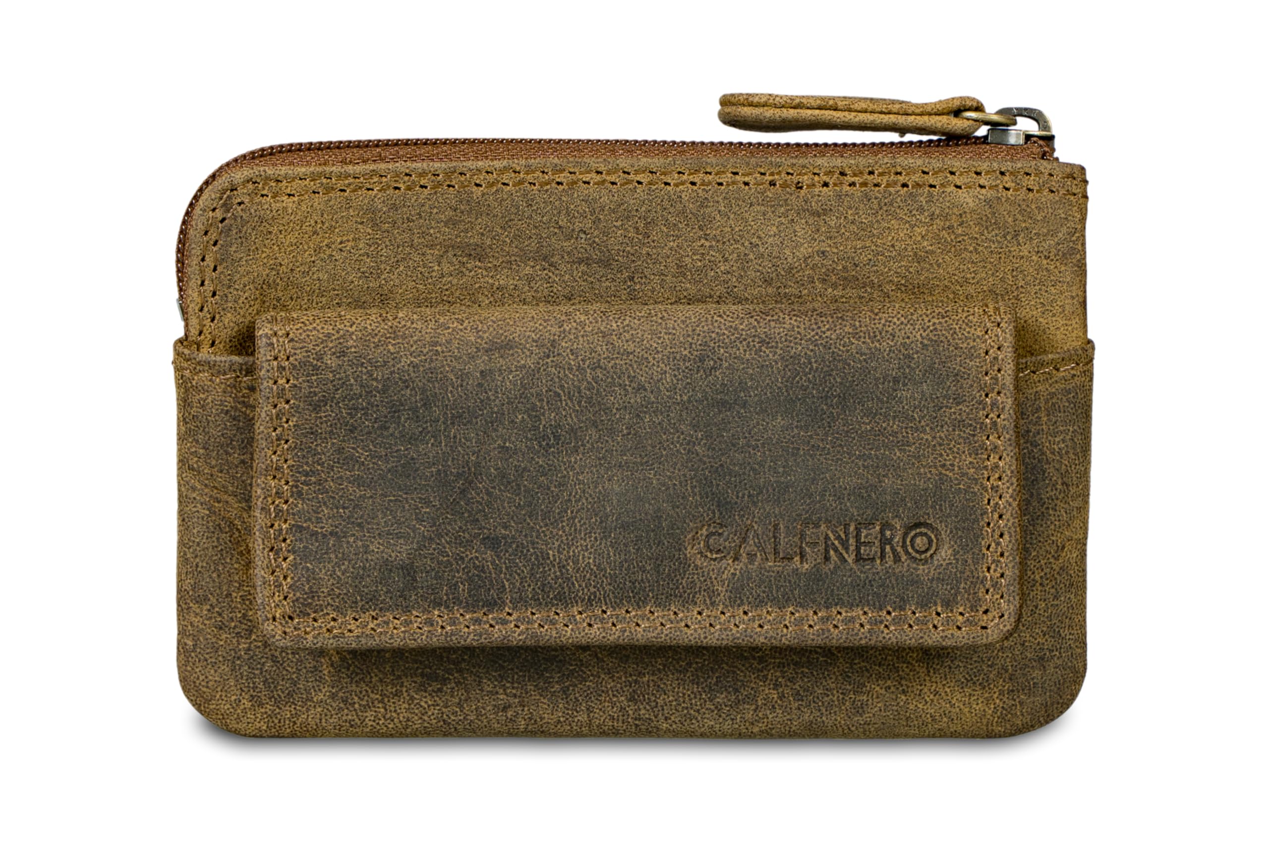 calfnero Genuine Leather Key Wallet for Men & Women | Compact Zip Wallet with Coin Pocket, Card Holder & Dual Keychain Rings | Slim Multipurpose Leather Organizer (Hunter)-picture-30