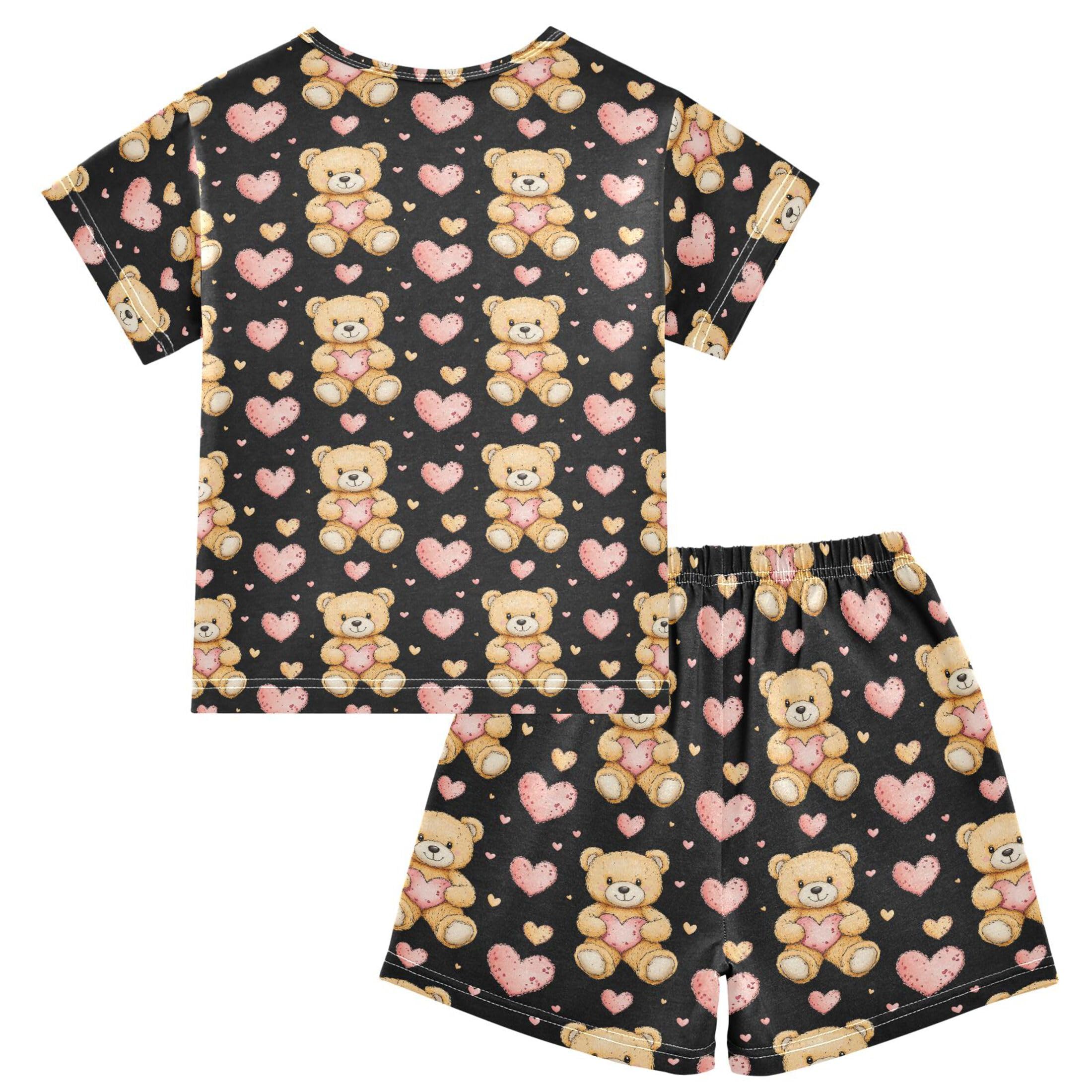 UMIRIKO Cute Teddy Bear Pajamas Short Sleeve Top Shorts Summer Pajamas Set B0404225