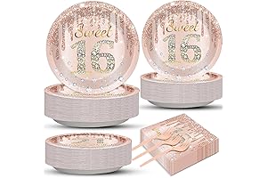 200 PCS Rose Gold Sweet 16 Party Supplies Plates Napkins Pink