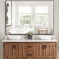 Vista 12 de Espejo de Baño de 30" x 36", Espejo de Pared Negro Mate con Marco de Metal, Espejo Rectangular Decorativo de Tocador para Dormitorio Baño Sala