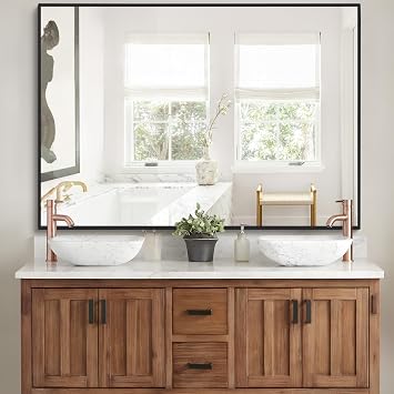 DESBING Black Bathroom Mirror for Wall, 30x48 Inch Rectangle Mirrors with Metal Frame, Modern Vanity Wall Mirror Decor for Entryway Hangs, Bathroom, Living Room Horizontal or Vertical
