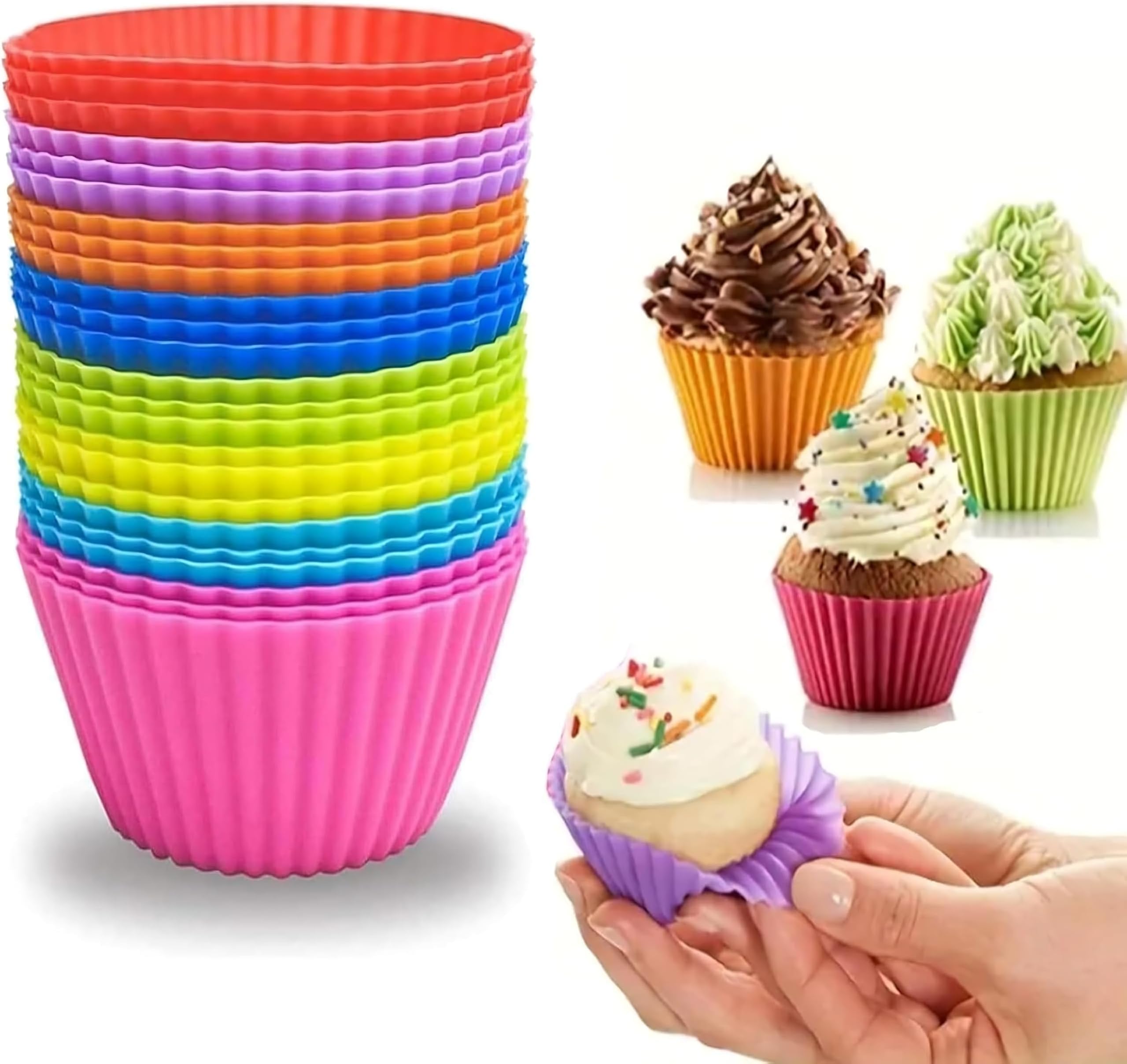 Webake Lot De 8 Moules à Muffin En Silicone 9 Cm - Moules Cupcake Réutilisables Multicolores, Antiadhésifs