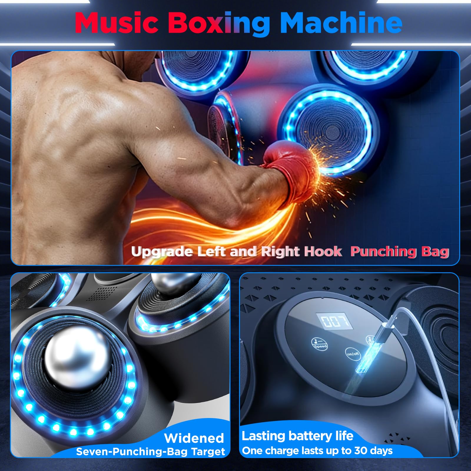 YORWHIN Music Boxing Machine - Upgraded Smart Bluetooth Wall-Mounted Music Punch Boxing Set mit Boxhandschuhen, 9 Geschwindigkeitsmodi und Zählmodus für Erwachsene Box