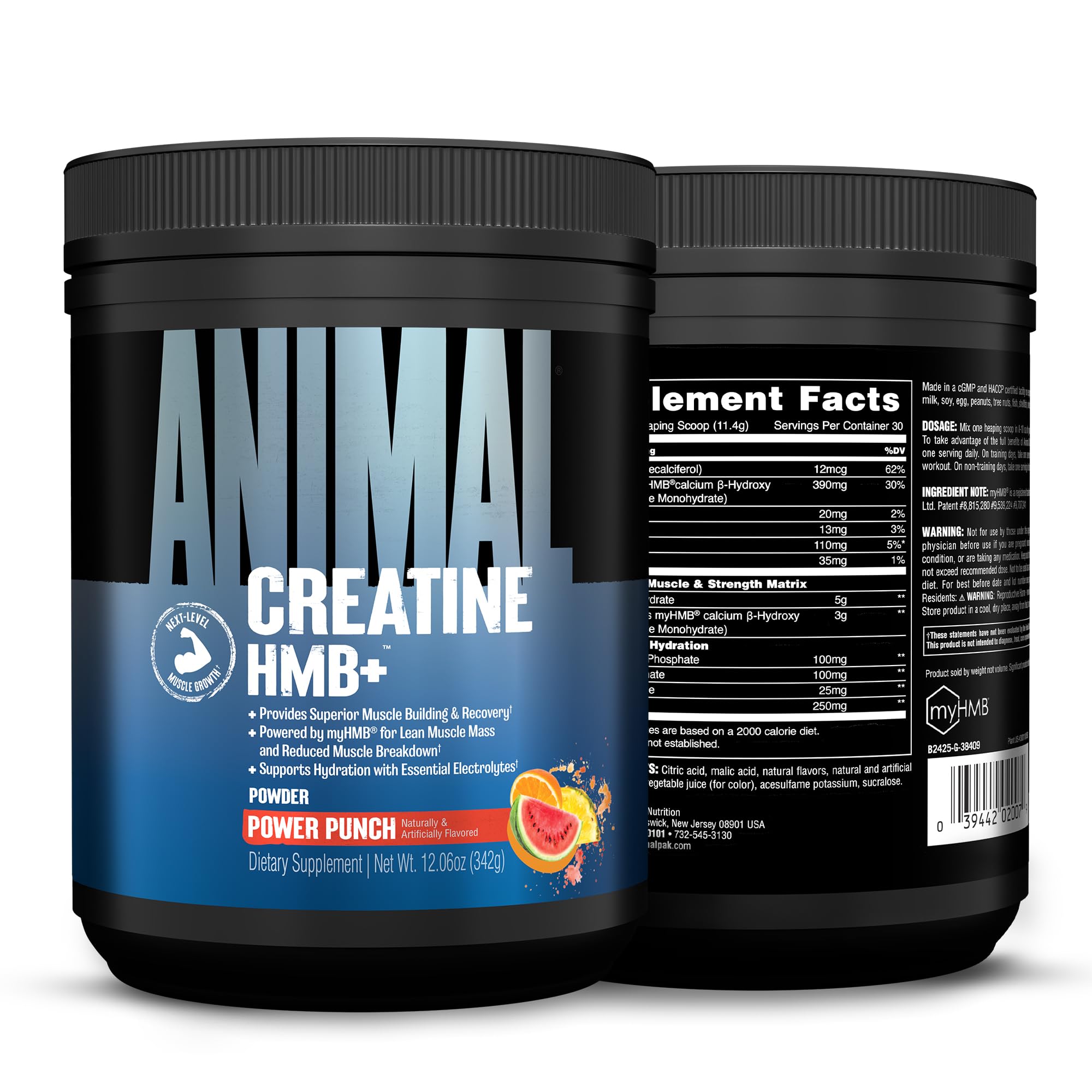 ANIMAL Creatine HMB+ - Creatina monohidrato en polvo con HMB y electrolitos - Favorece el crecimiento muscular, la regeneración y la resistencia - Power Punch, 30 porciones