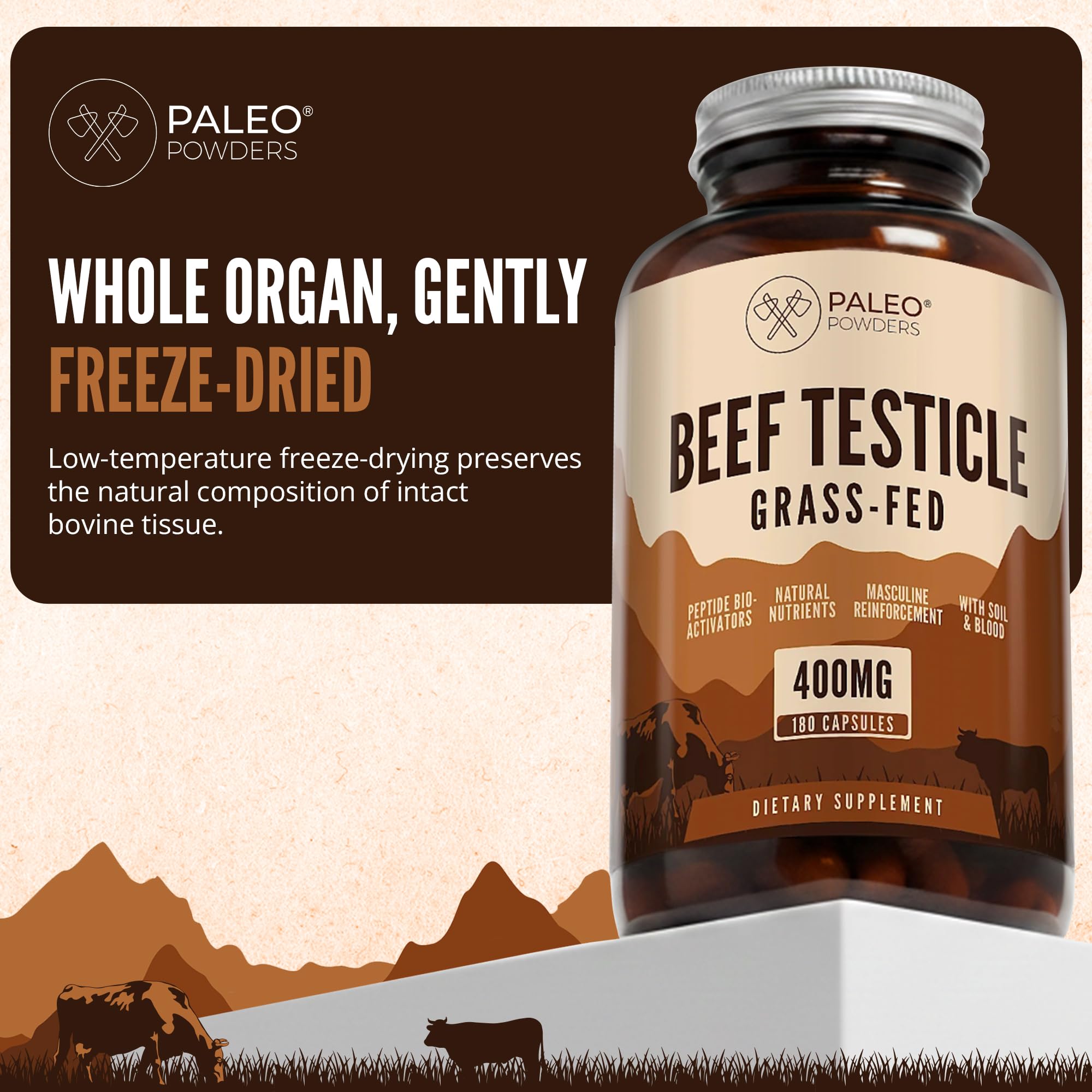 Beef Testicle Kapseln Grass-Fed – 400 mg pro Kapsel – Gefriergetrocknete Rinderhoden – 180 Kapseln – Grasgefüttertes Rind aus Neuseeland
