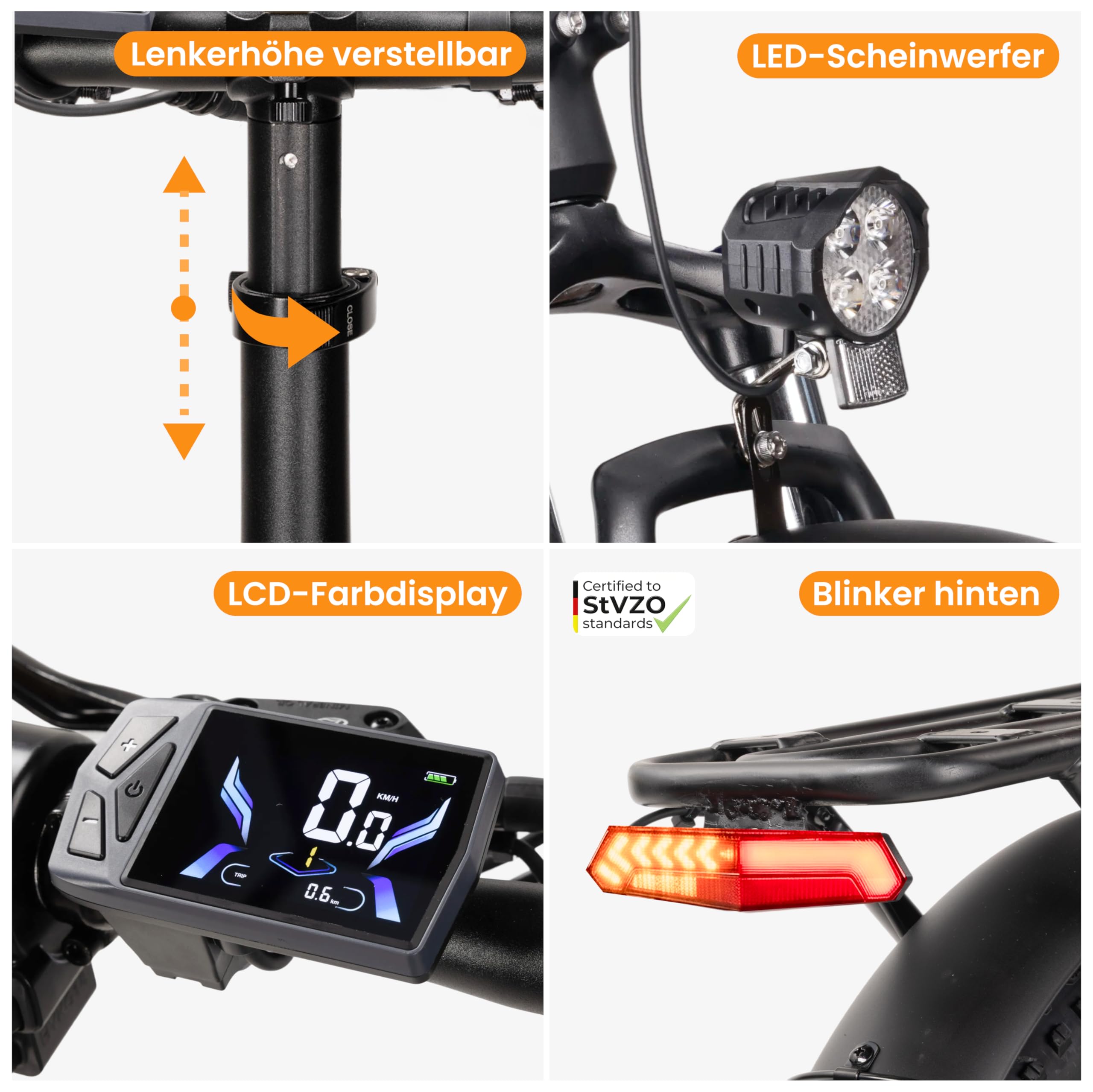 C20 E Bike 20 Zoll Fatbike für Damen Herren, Ebike Klapprad City 250W Motor 25 km/h, 48V 15,6Ah Akku, Elektrofahrrad mit Hydraulische Scheibenbremsen LCD Display Shimano 7 Gang