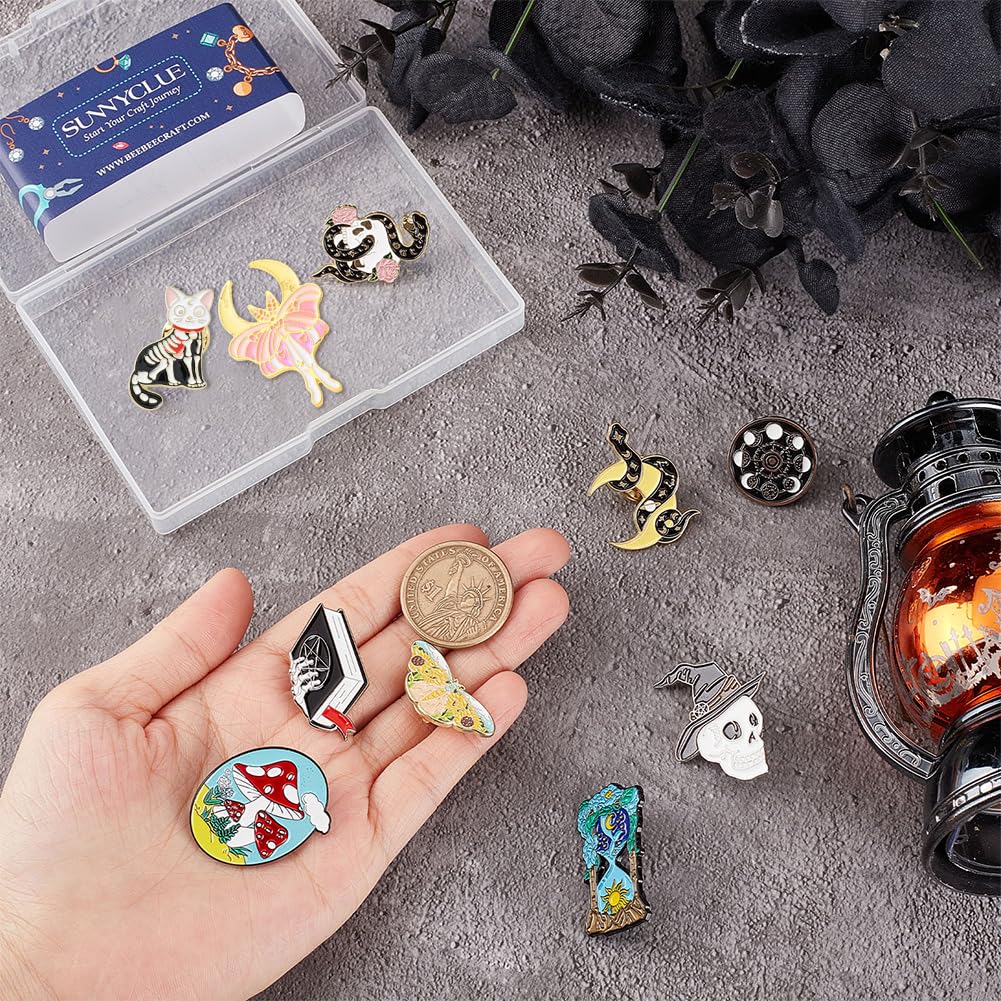 SUNNYCLUE 1 Boîte D'épingles Gothiques Squelette Broche Corbeau Dessin Animé Animal Mignon Chat Licorne Chien Horreur Crâne Broche Style Punk Pour Sacs à Dos Badges Sacs Chemise Femmes Décorations