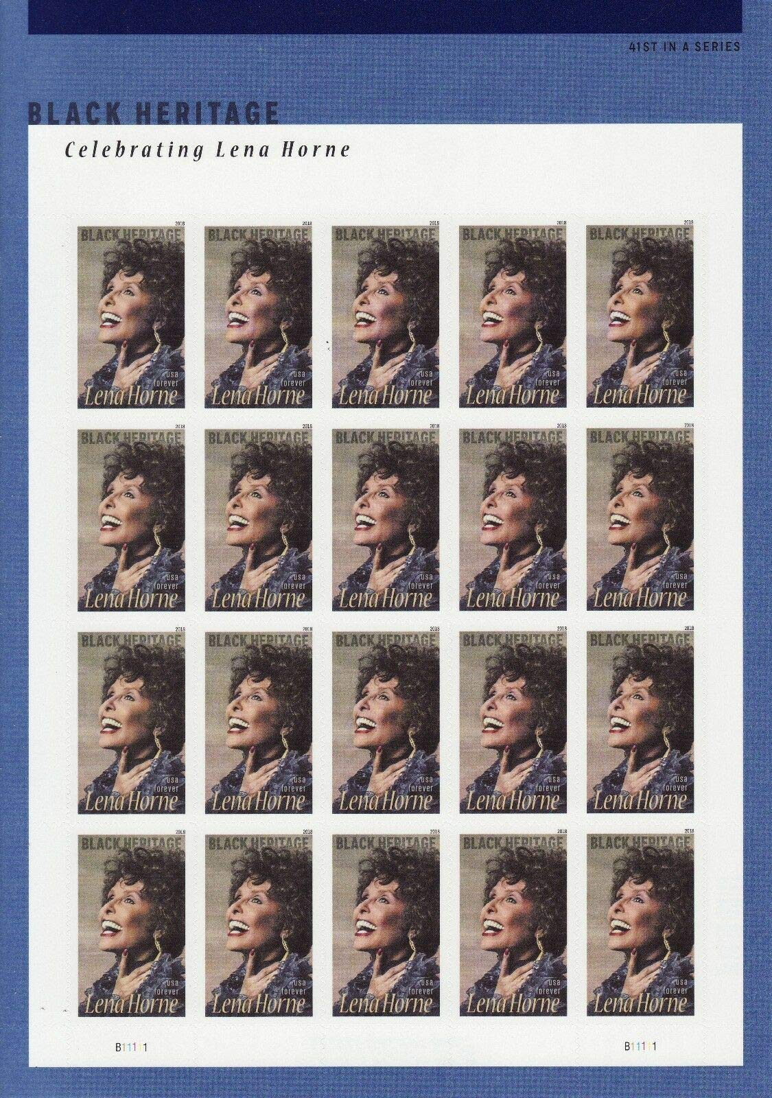 Celebrating Lena Horne, Singer, Black Heritage (Sheet of 20) First-Class Mail Forever Postage Stamps 2018 Scott #5259