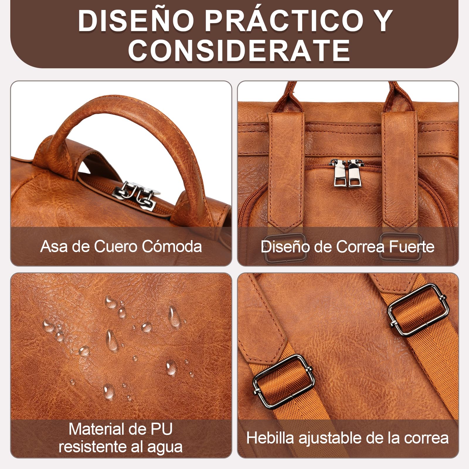 Eshow Mochila Antirrobo Mujer con Neceser Pequeño, Bolso Impermeable de Cuero PU, se Puede como Bandolera o de Mano para Trabajo Viaje Universidad Escuela y Compras