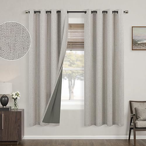 Miniatura 31 de Cortinas opacas de lino blanco de 84 pulgadas de largo, juego de 2 paneles, cortinas opacas con aislamiento térmico que oscurecen la habitación con