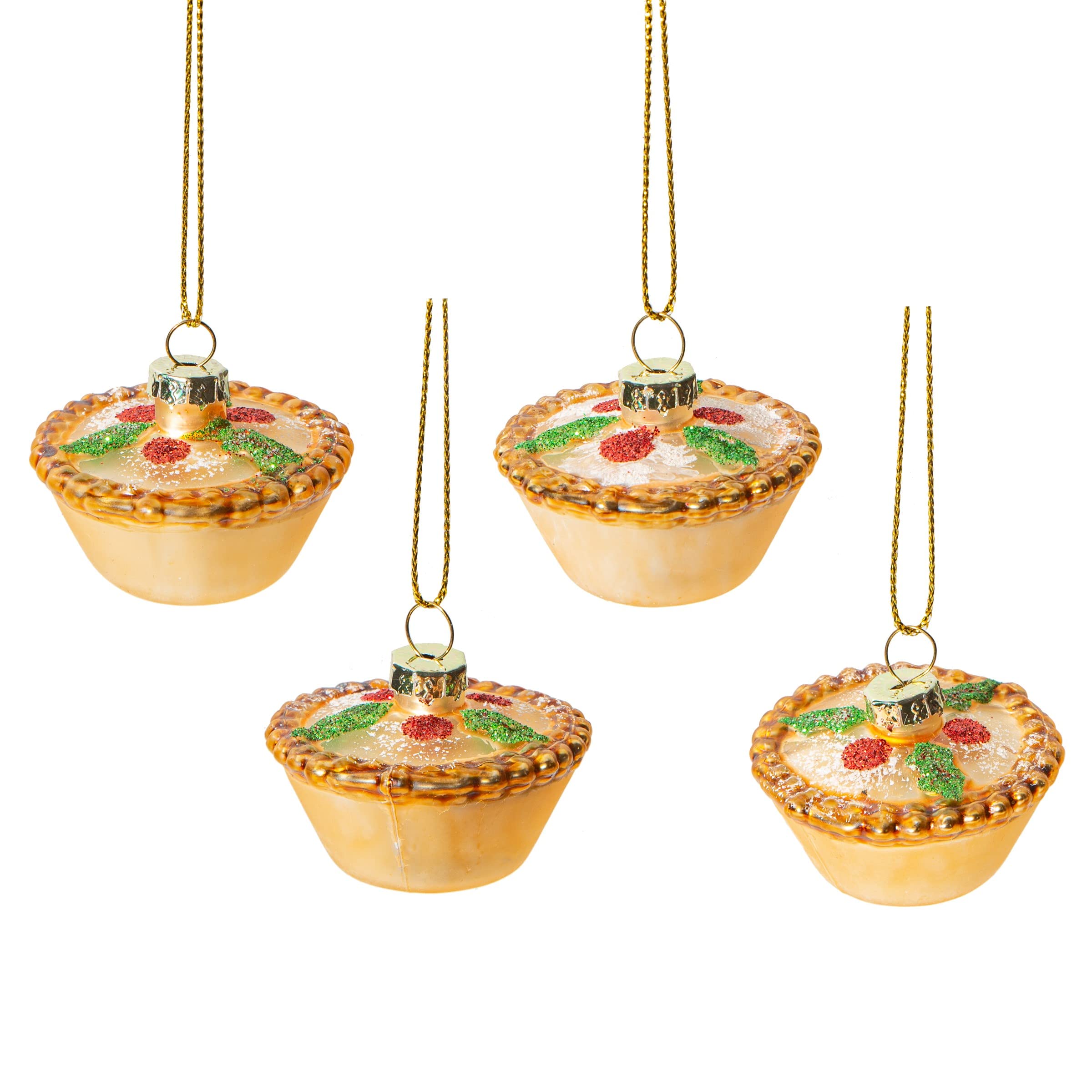 Sass & Belle Mini Mince Pie Shaped Bauble - Set Of 4, Red, Green, Gold